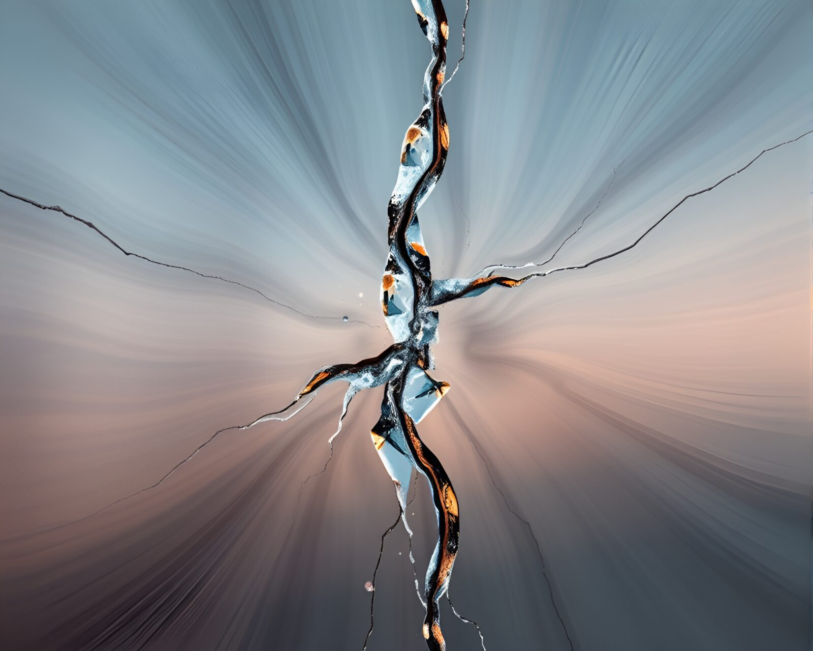 Psychedelic ice crack reflecting muted earth tones in HUD overlay