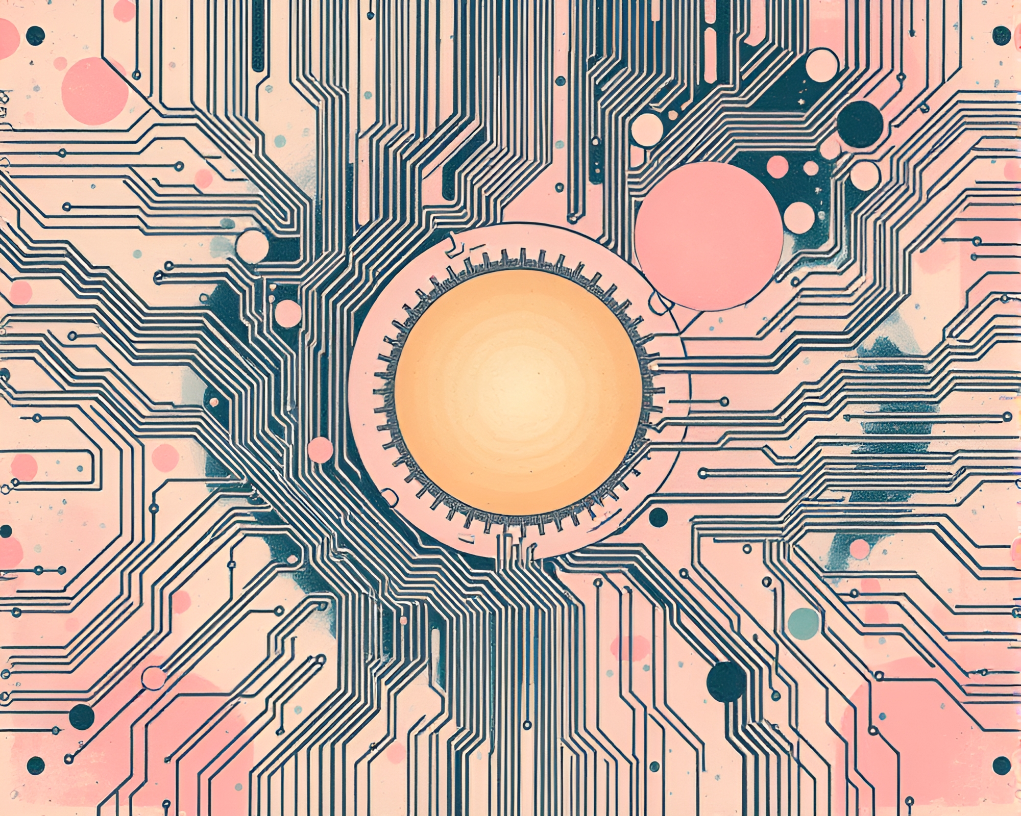 Multiverse Portal Through Circuit Board Splatter Art – free AI stock image