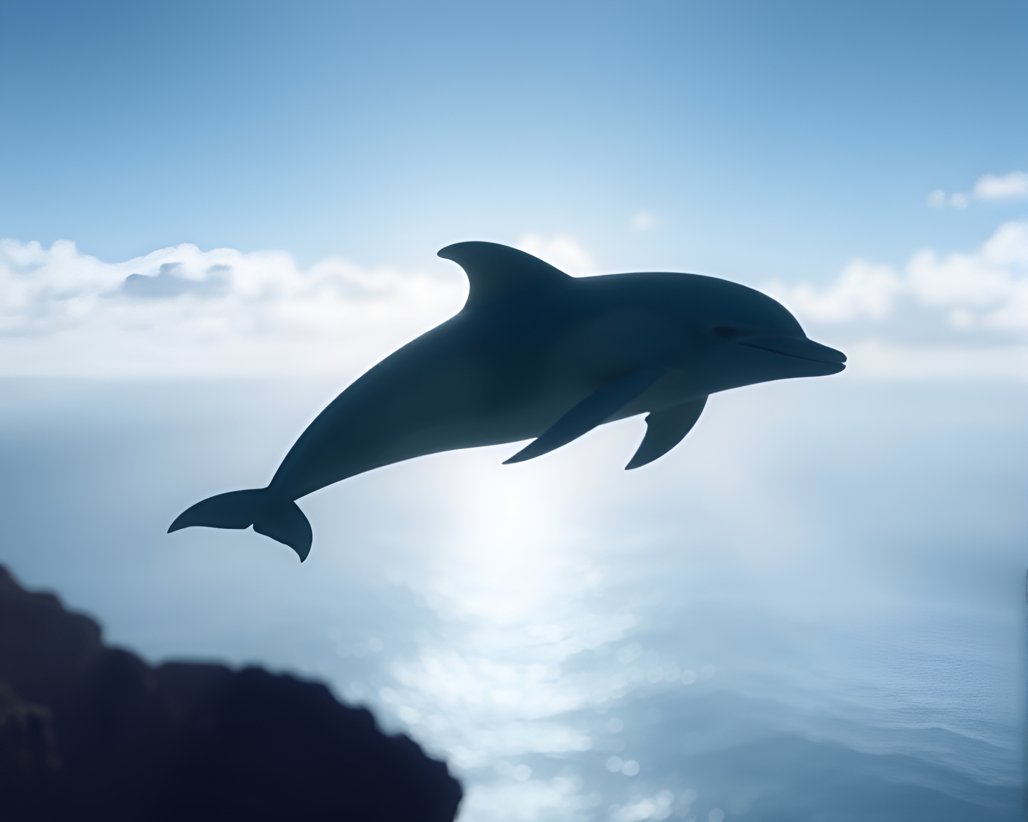 Ethereal Dolphin Hologram on Cliffside at Sunset – free AI stock image
