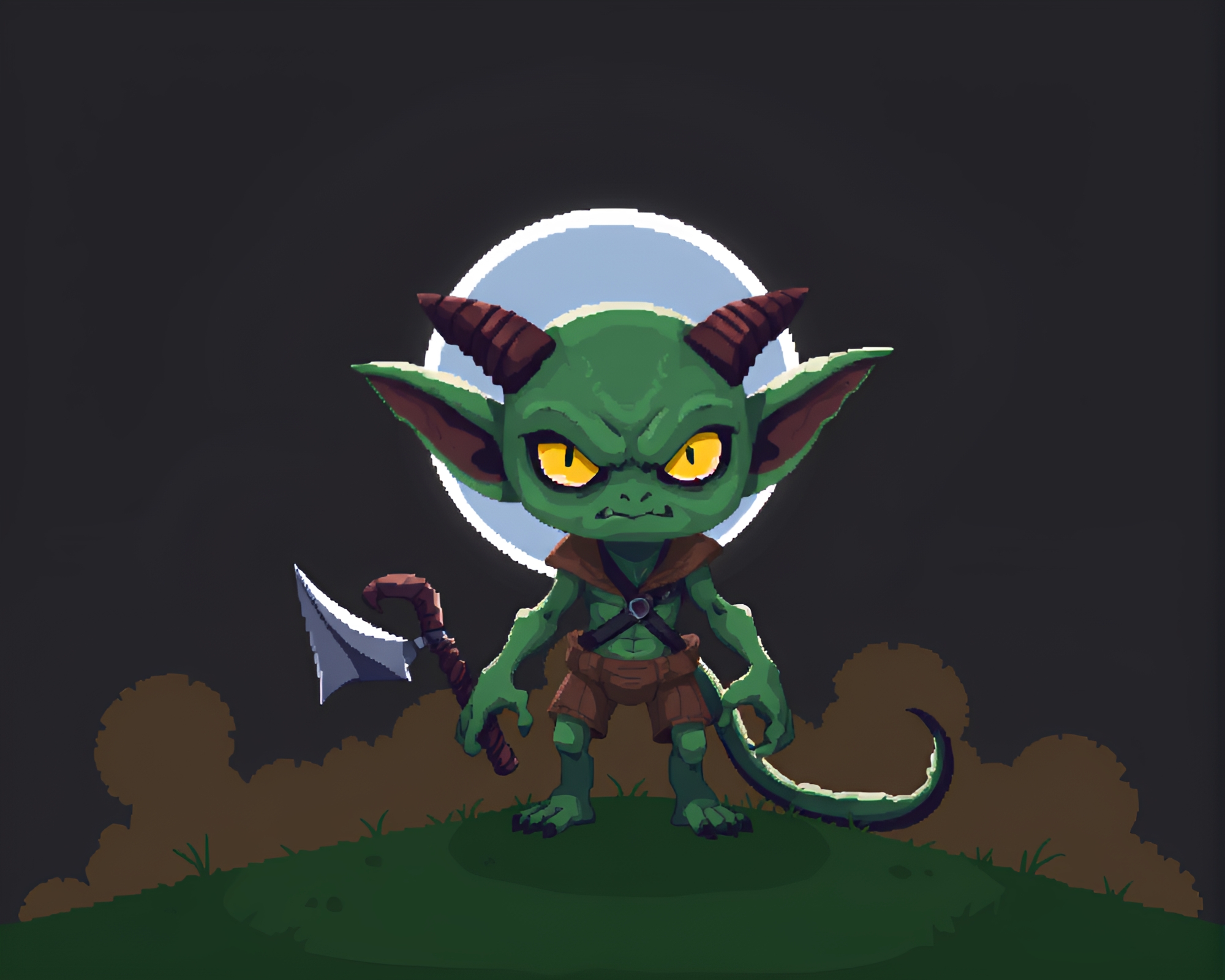 Goblin Eclipse Shadow in Pixelated Cartoon Style – free AI stock image