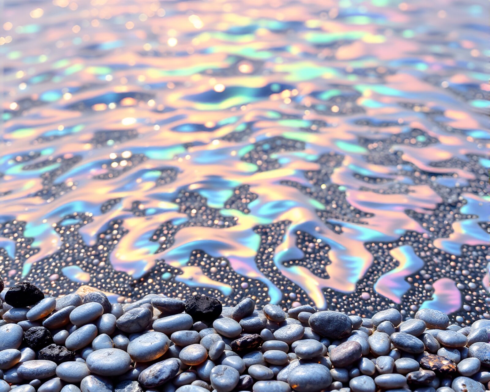 Abstract data visualization of holographic pebble beach in stripes