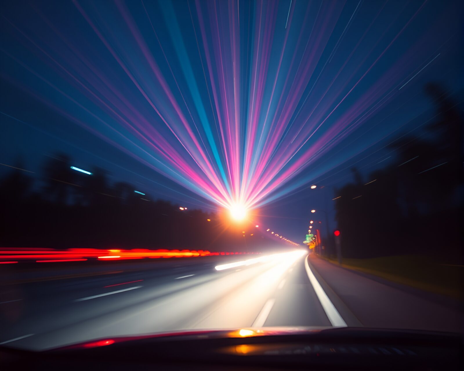 Abstract image of car light trails blending with gelato cone