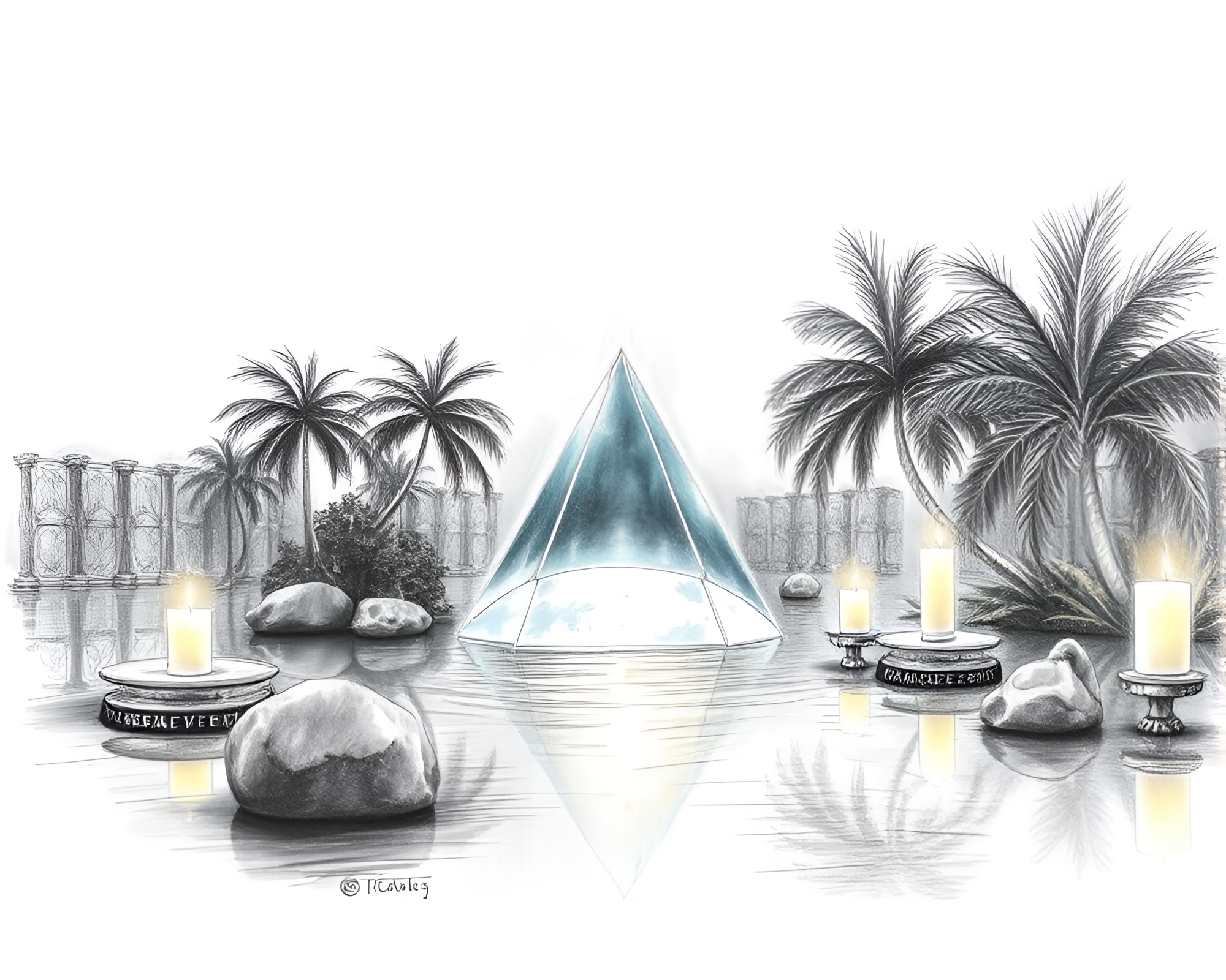 Prism Refraction Oasis: Candlelit Sketch – free AI stock image