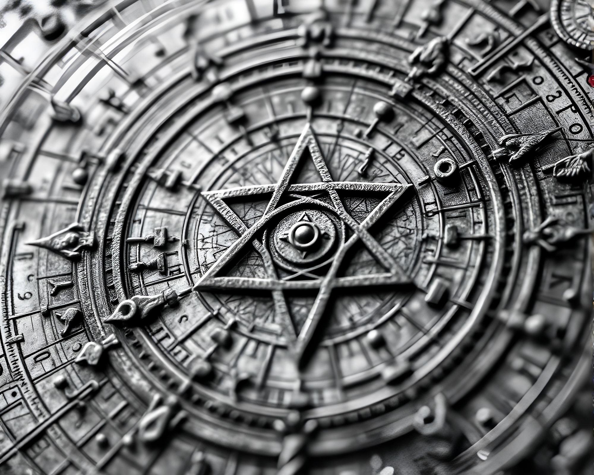Alchemical Symbols Illuminated in Graphite Gray Algorithmic Art – free AI stock image