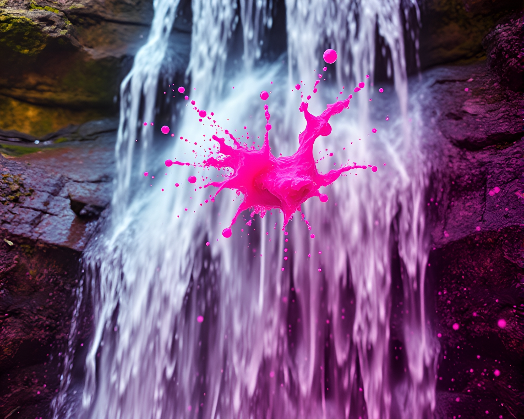 Magenta Punch Waterfall with Fractal Overlay – free AI stock image
