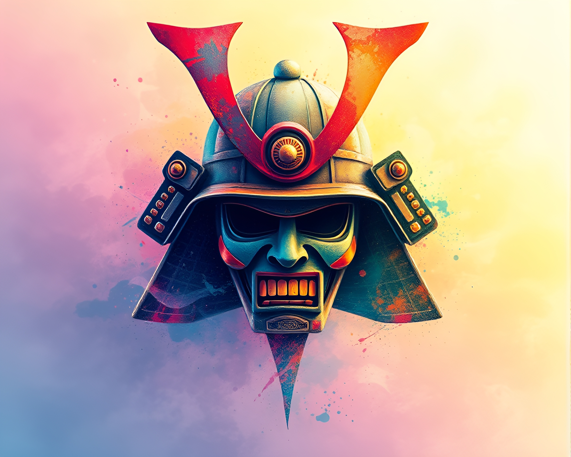 Samurai Helmet in Fractal Pastel Acrylic Spatters – free AI stock image