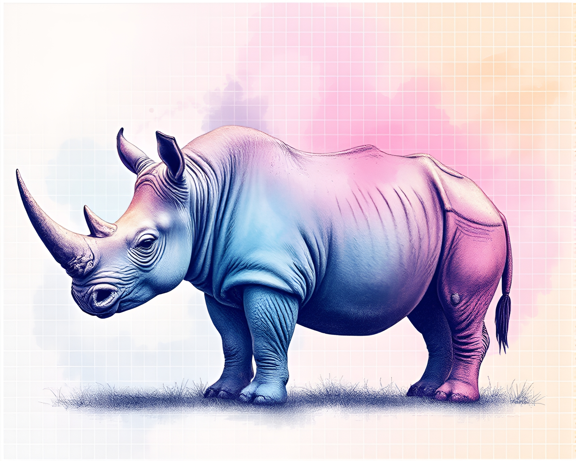 Geometric Rhinoceros in Pastel Stencil Art – free AI stock image