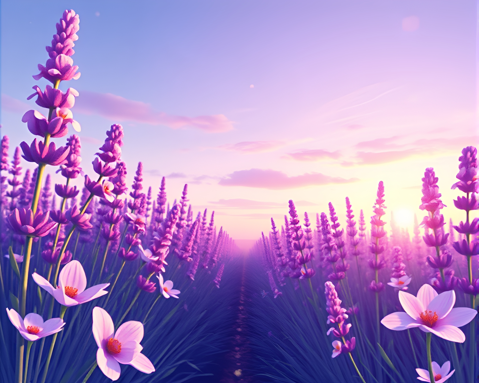Watercolor Blooms Voxel Art: Lavender Twilight Illusion – free AI stock image