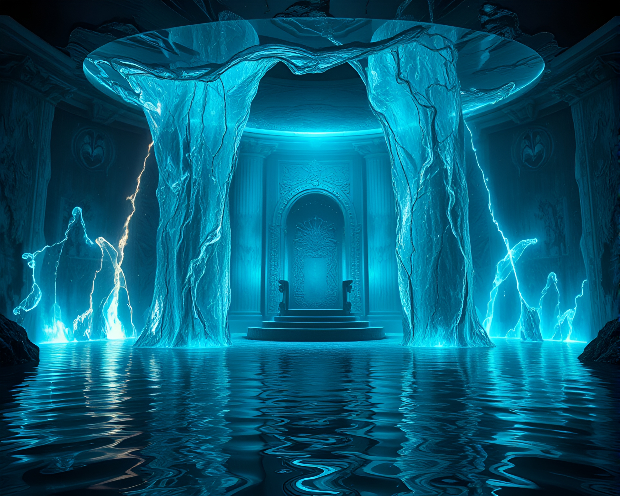 Ethereal Throne Room Transcending Into Water Dimension – free AI stock image