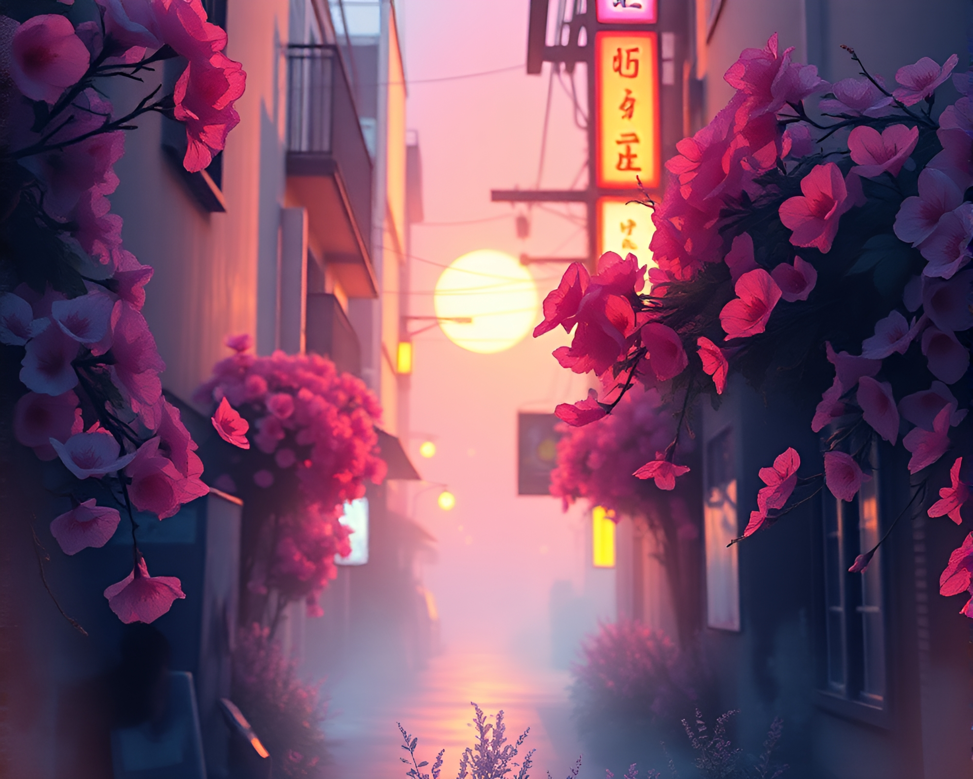 Vibrant Watercolor Cyberpunk Alley Silhouette – free AI stock image
