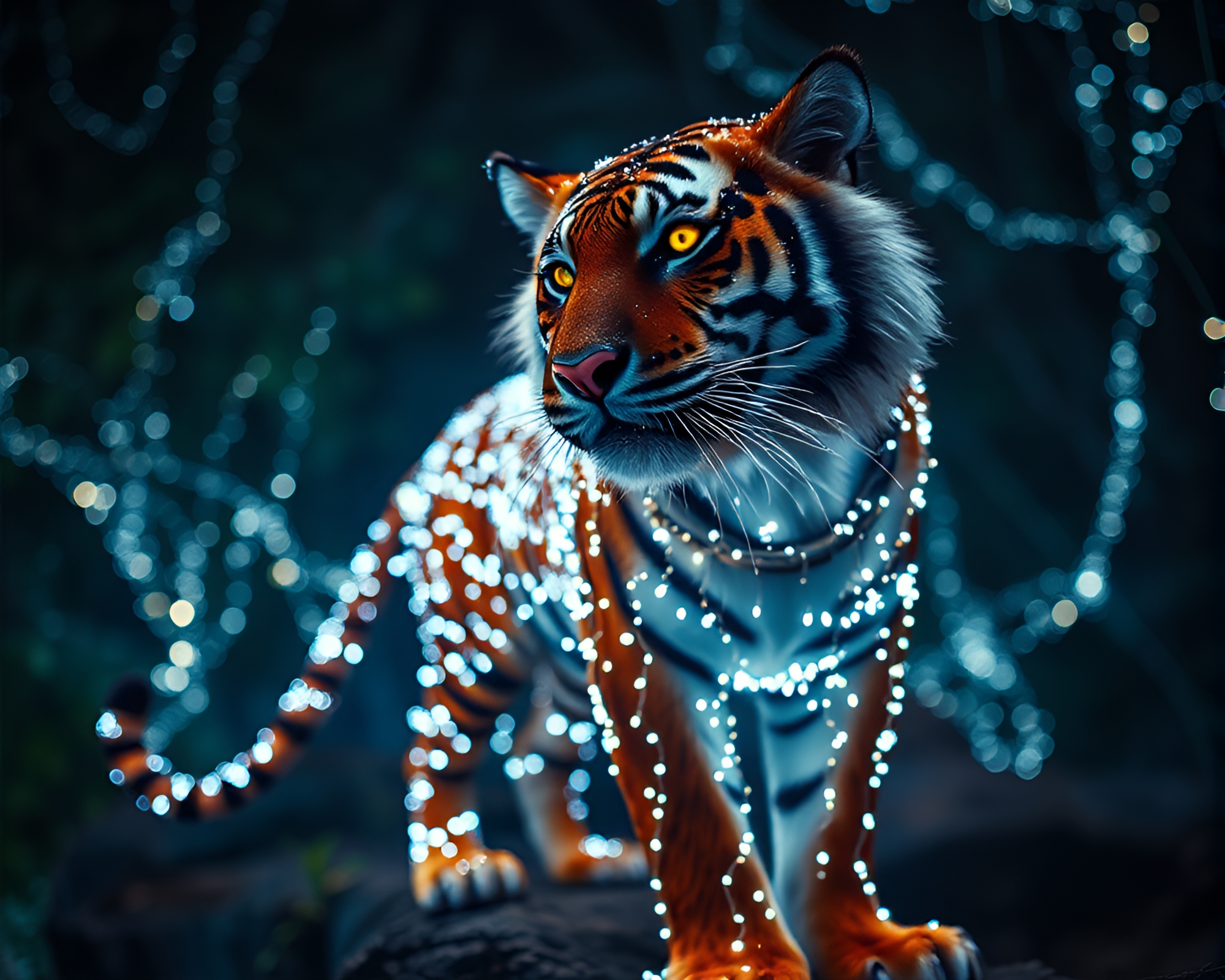 Enchanted Tiger in Stereoscopic High-Angle View – free AI stock image