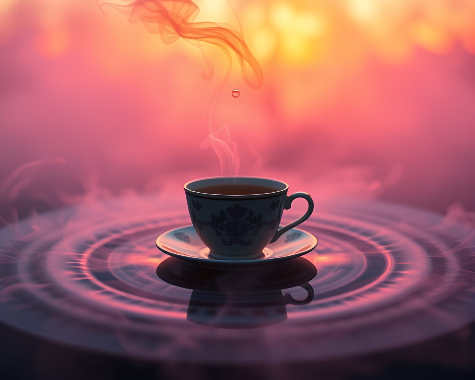 Intriguing scene of a floating tea cup in mist