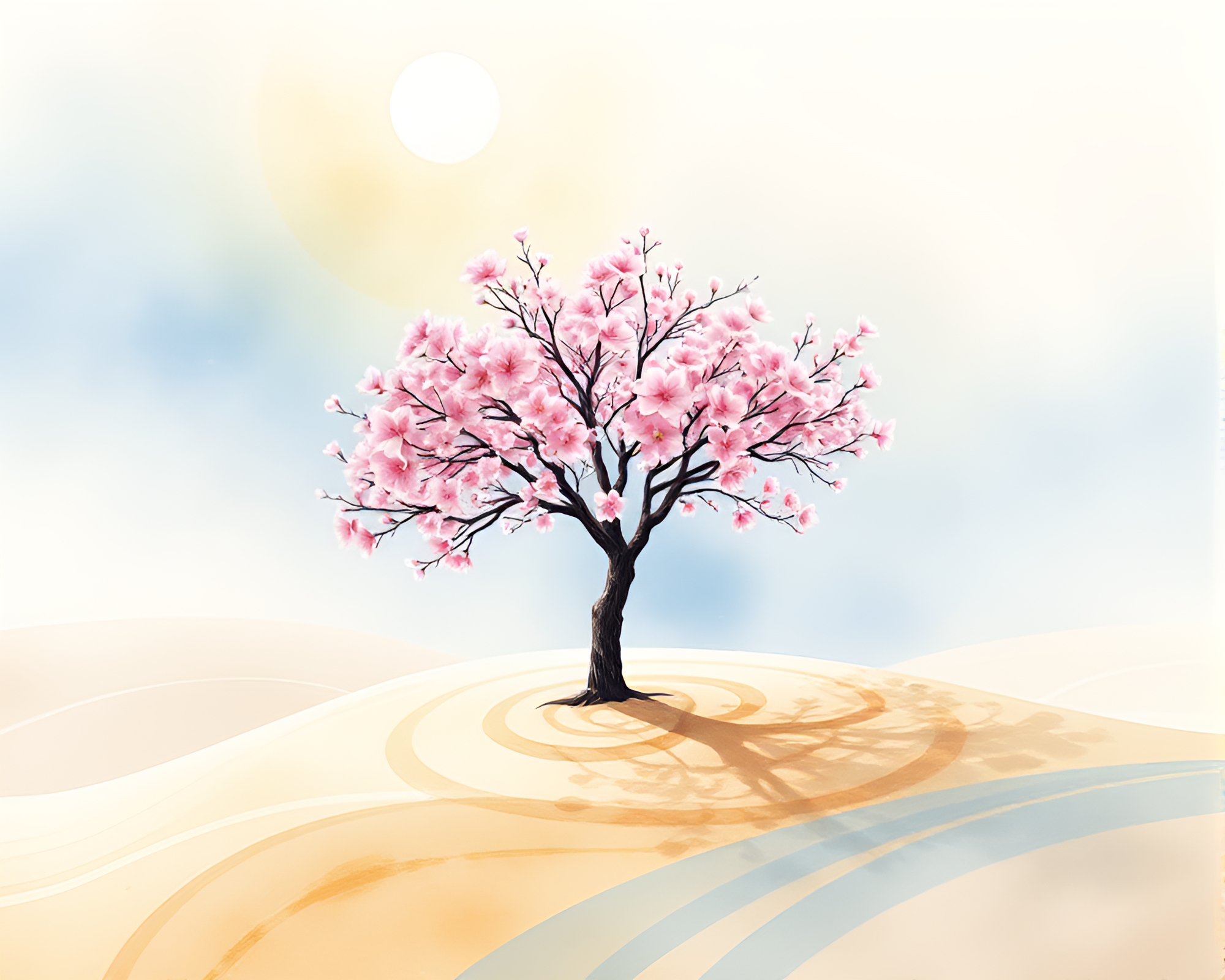 Cherry Blossom Dreams: Snow-Kissed Watercolor Wildlife – free AI stock image