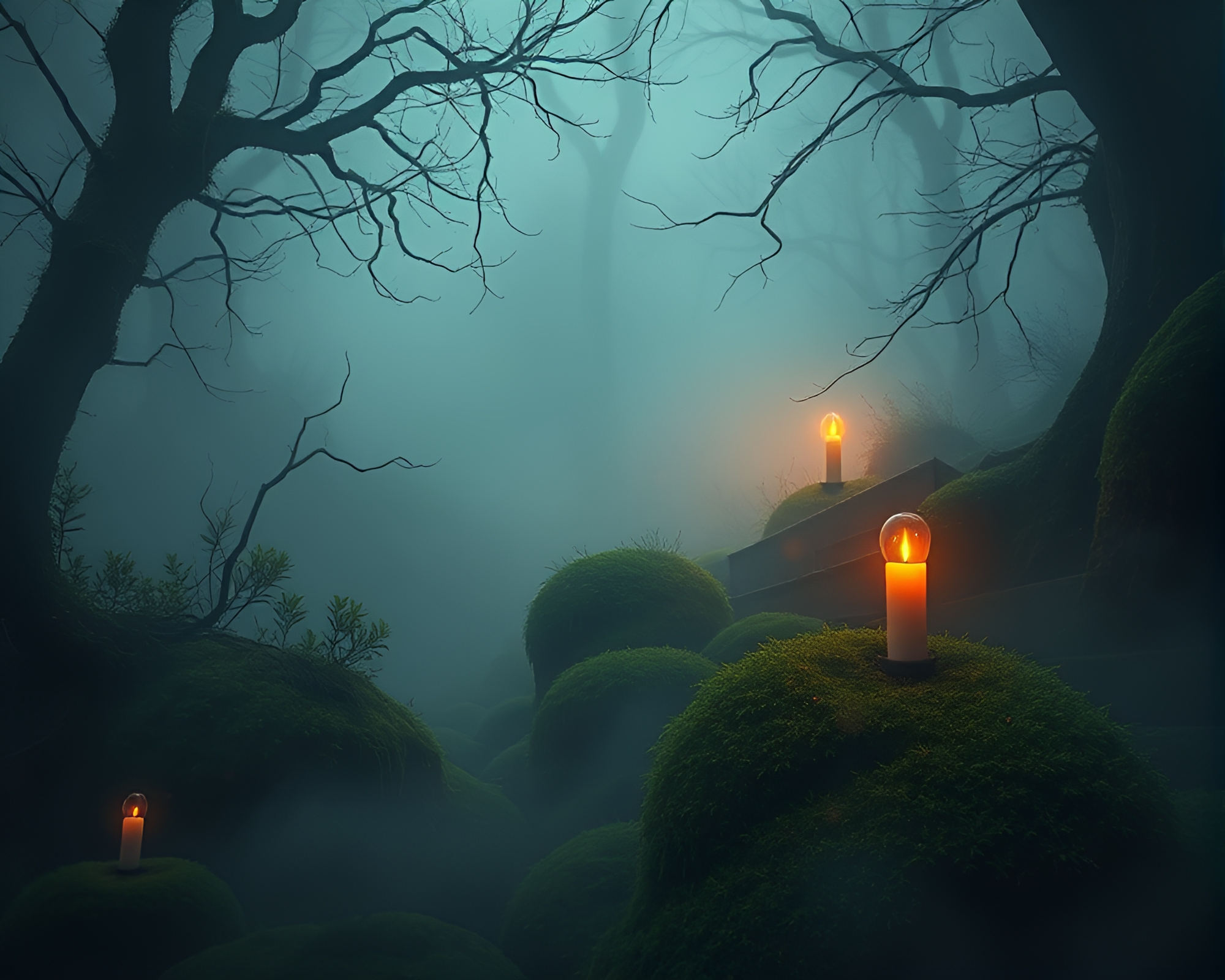 Enchanted Forest: Candlelit Moss Dreamscape – free AI stock image