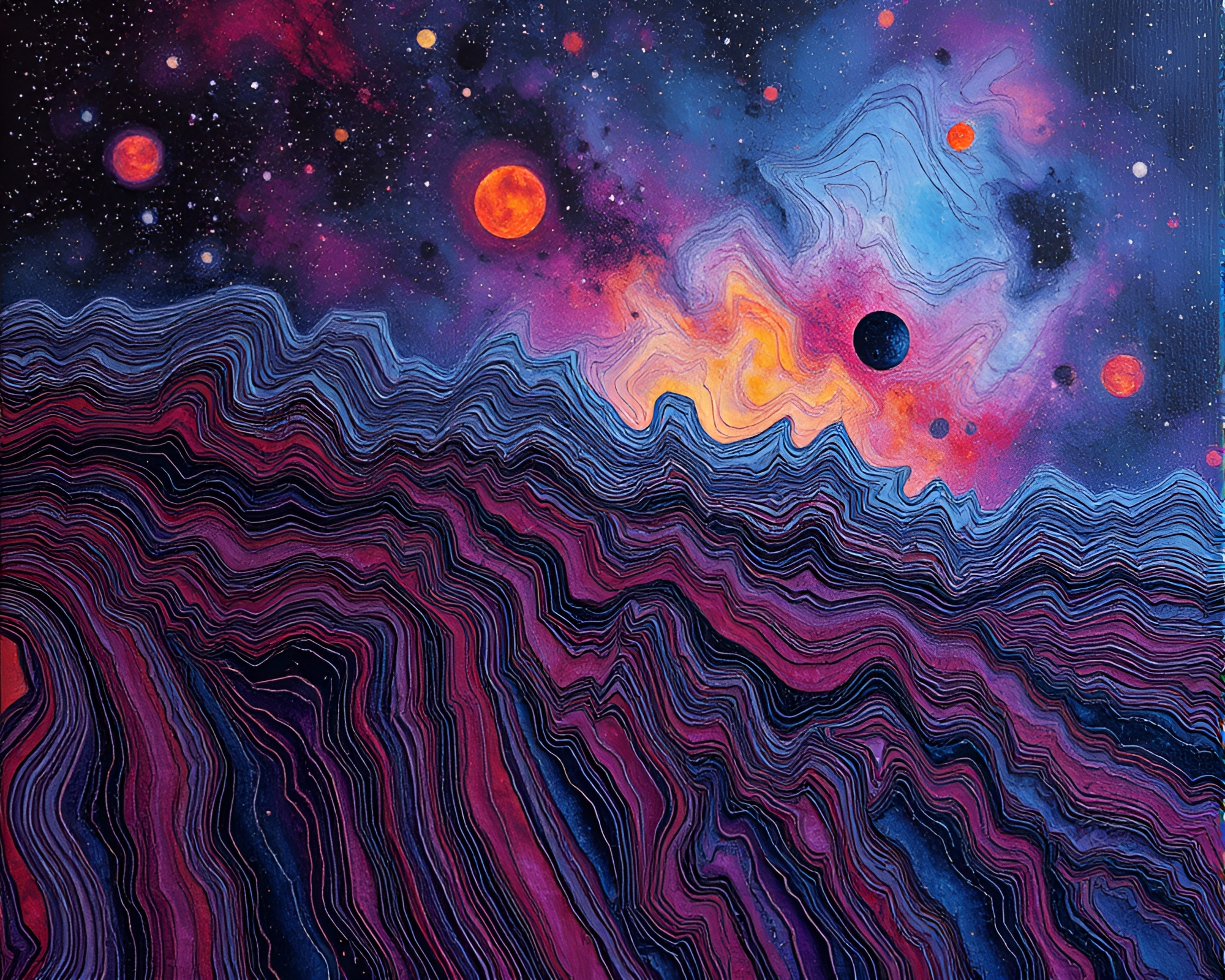 Digital Glitch Ley Lines in Galaxy Colors – free AI stock image