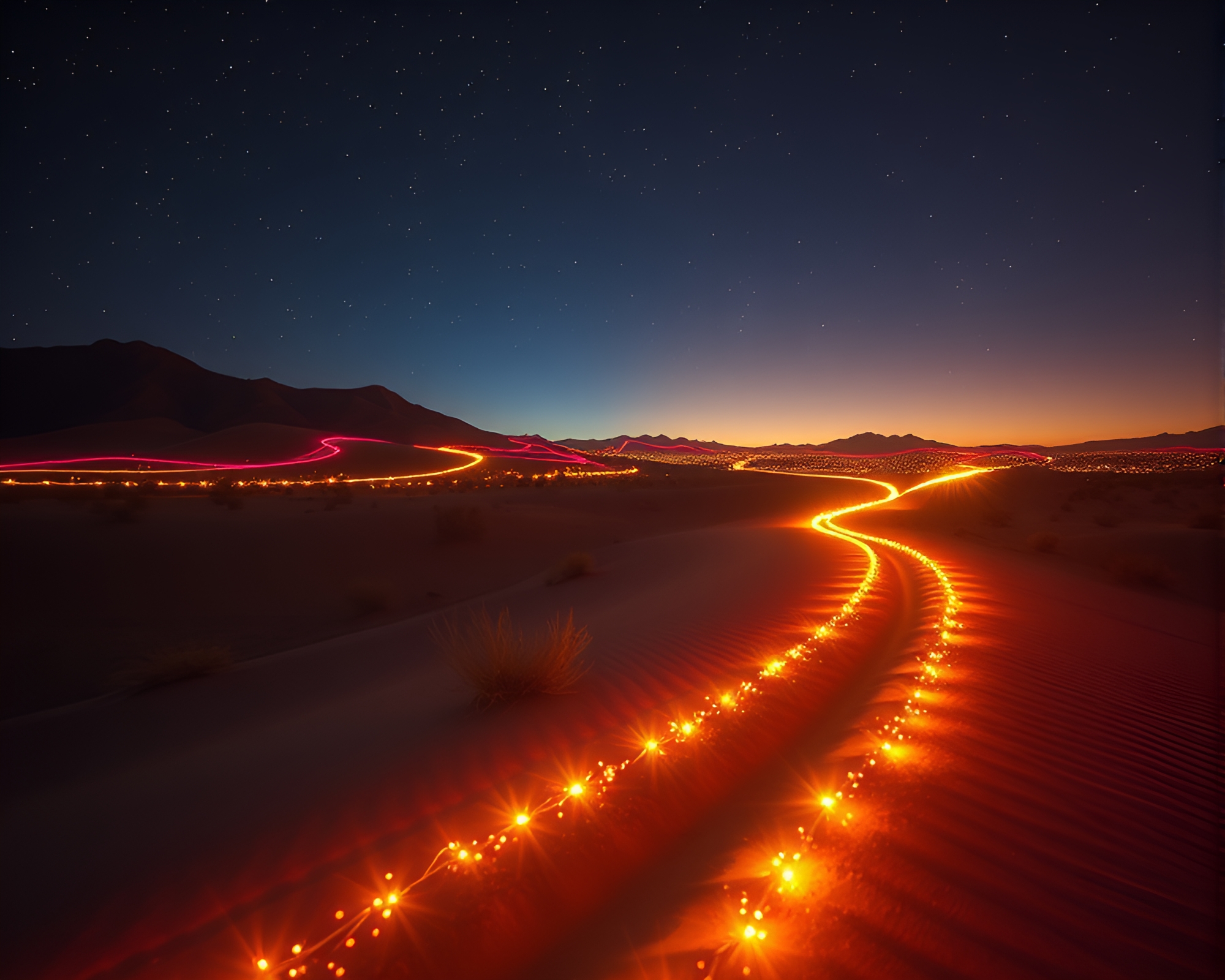 Fiber Optics Mirage in Washed-Out Desert – free AI stock image