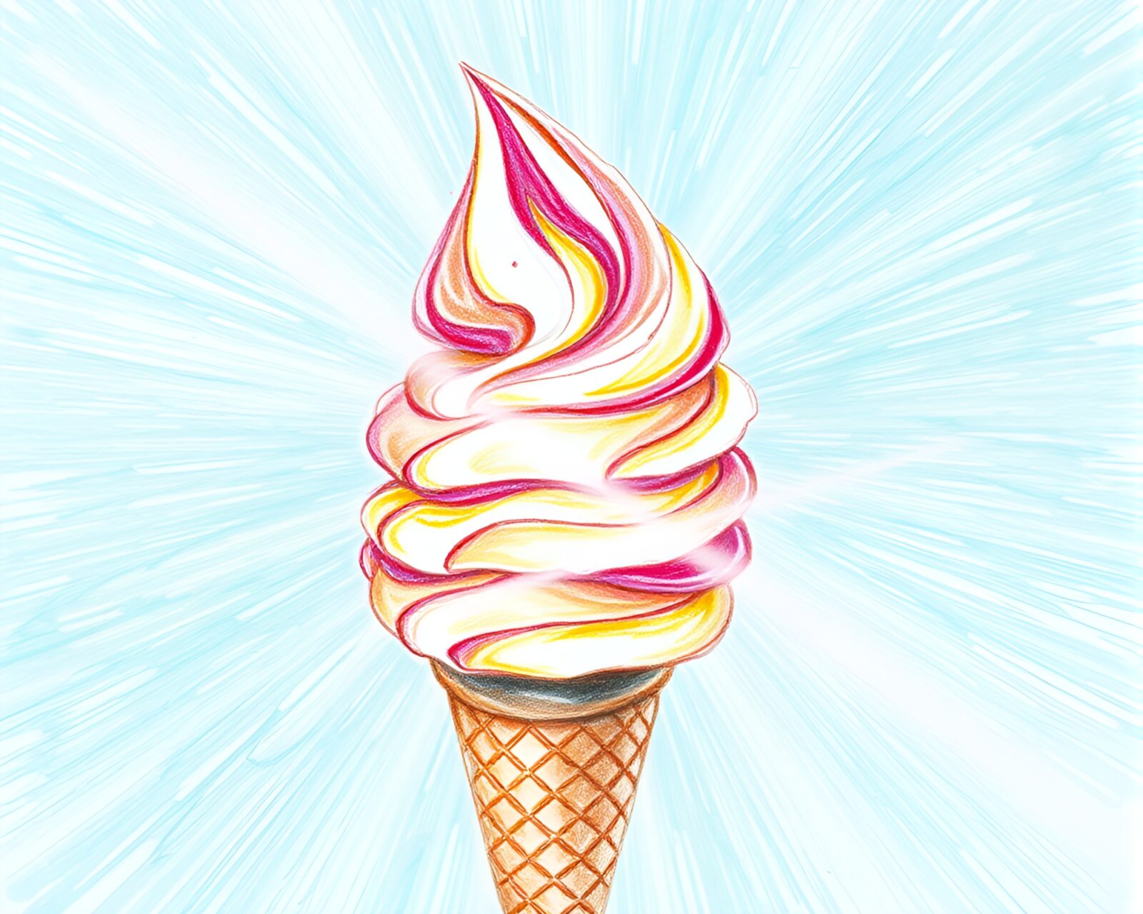 Conté crayon drawing of a vibrant gelato cone