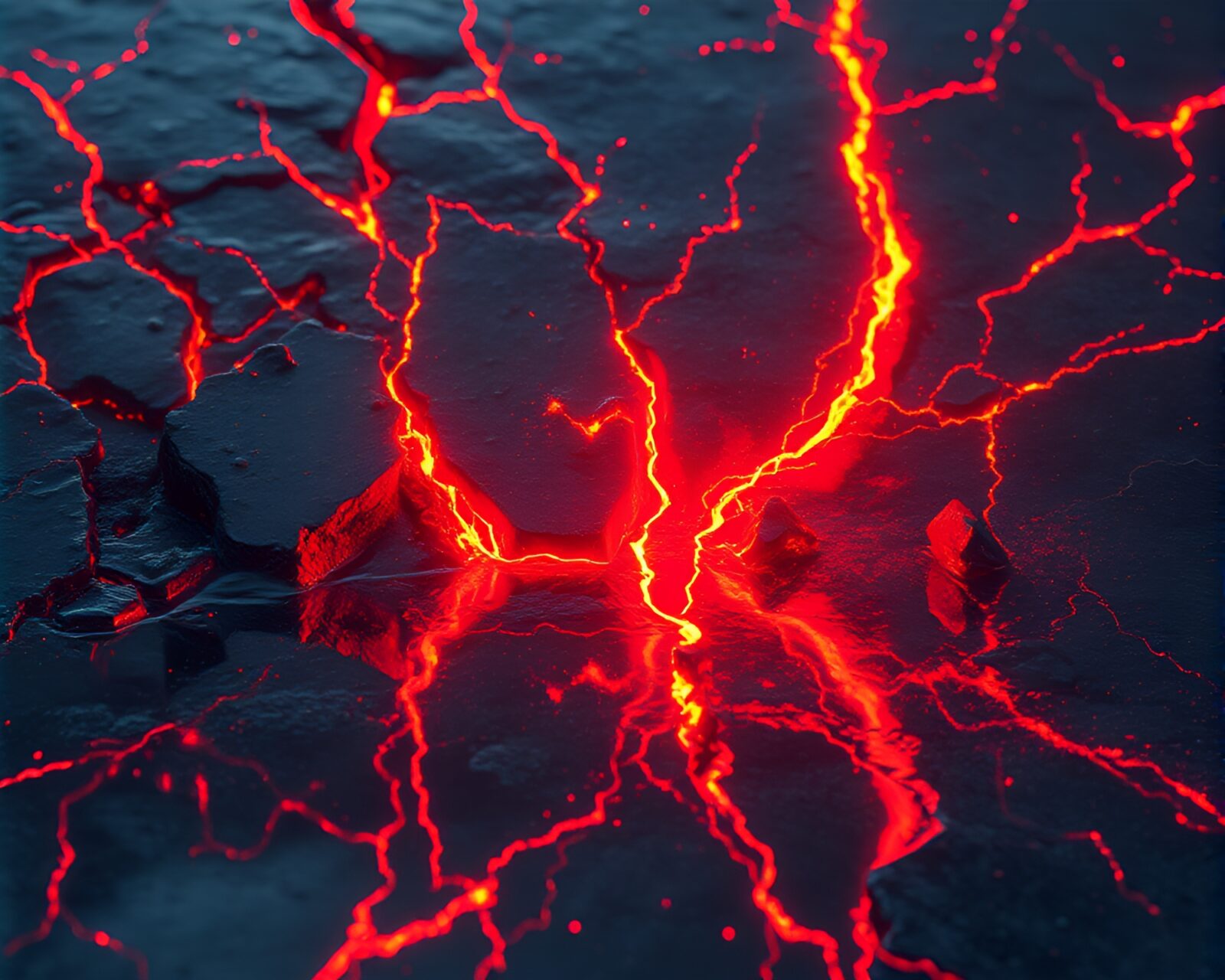Fantastical ice fairy in fiery cybernetic surroundings