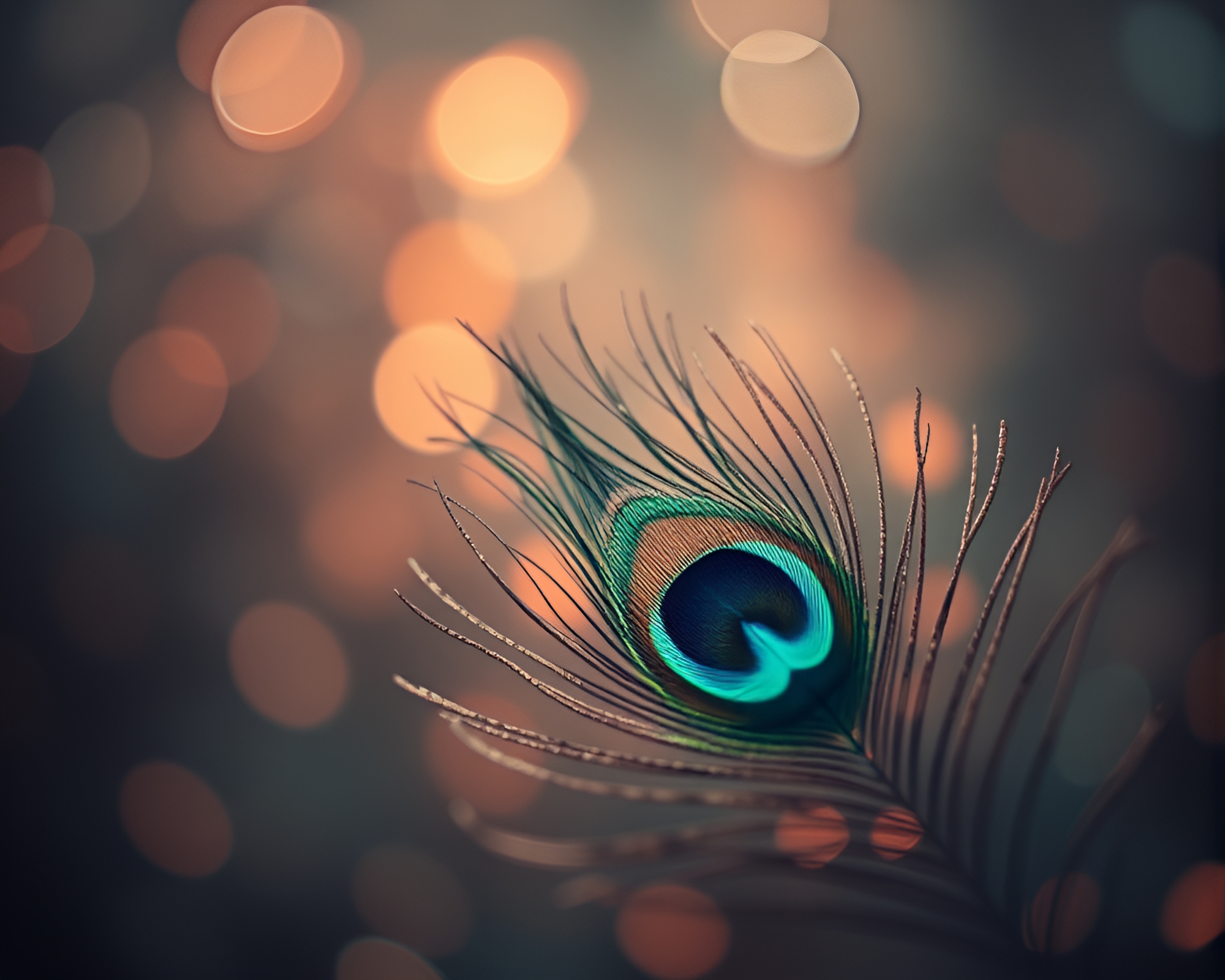 Ethereal Peacock Feathers in Hazy Bokeh – free AI stock image