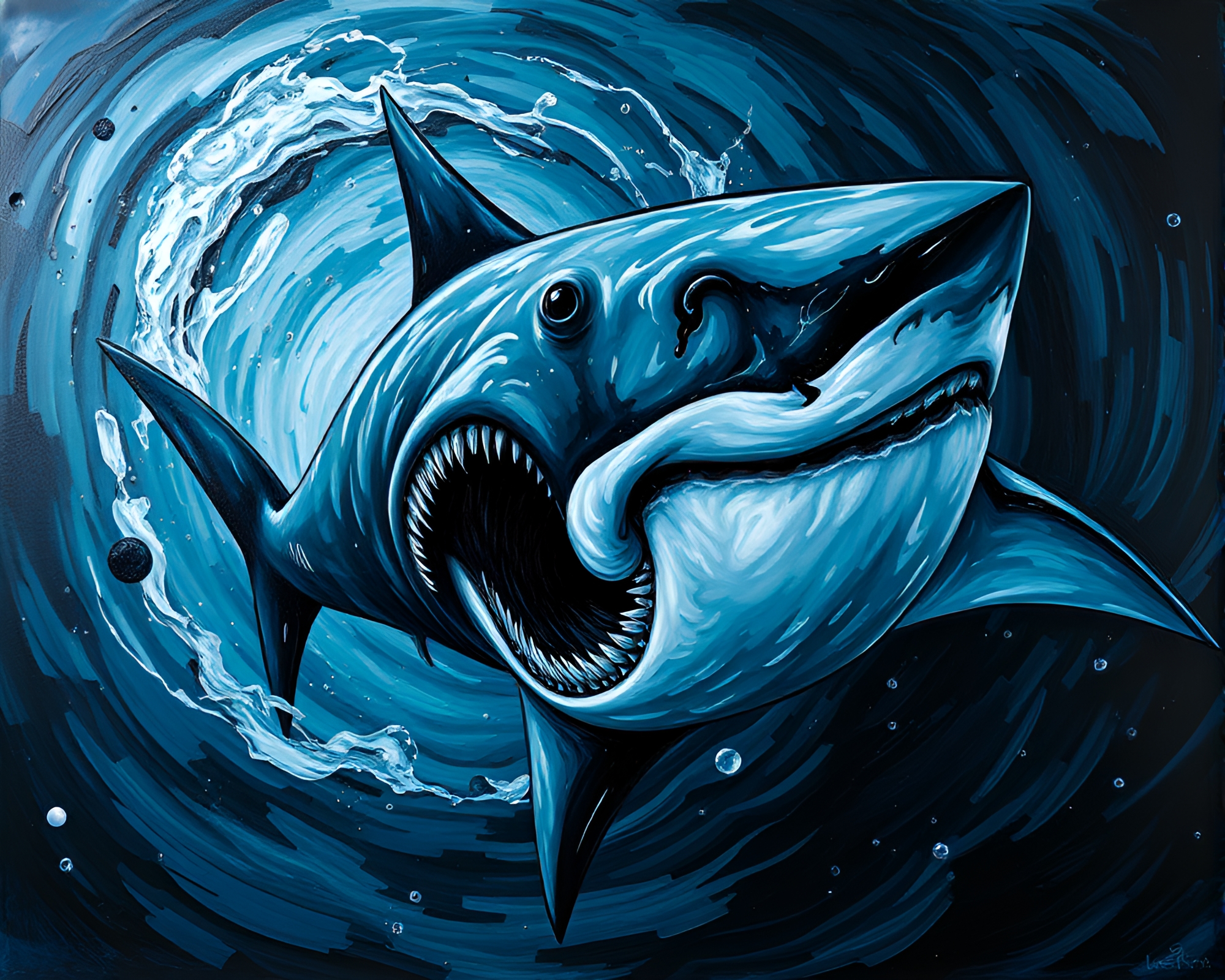 Vortex Twist Shark in Noir Acrylic Painting – free AI stock image