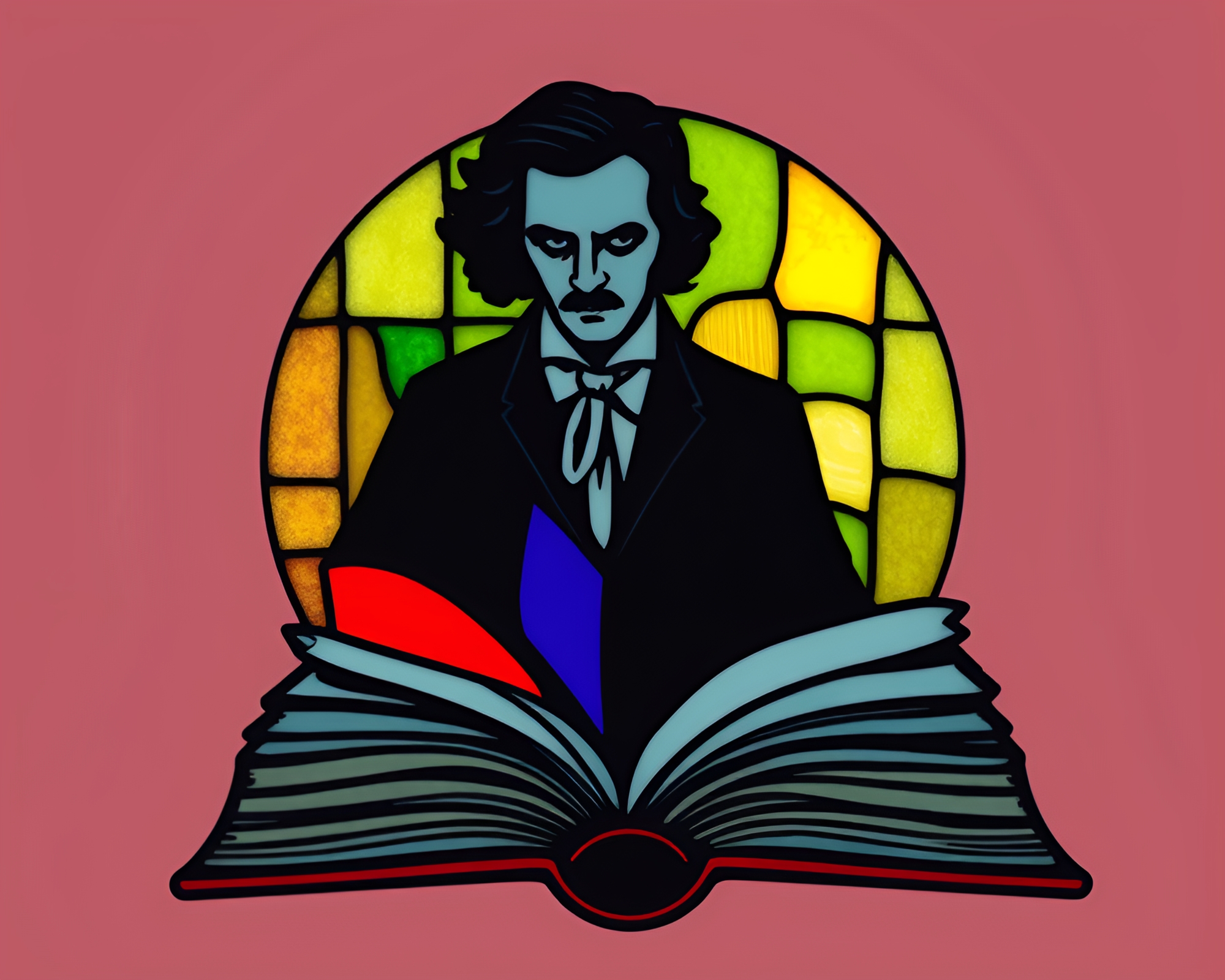 Eerie Edgar Allan Poe Stained Glass Color Pop – free AI stock image