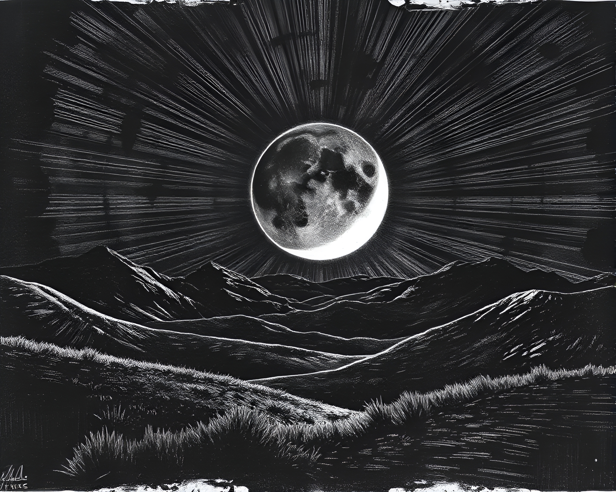 Knight in Eclipse Shadows: Etched Landscape Armor Art – free AI stock image