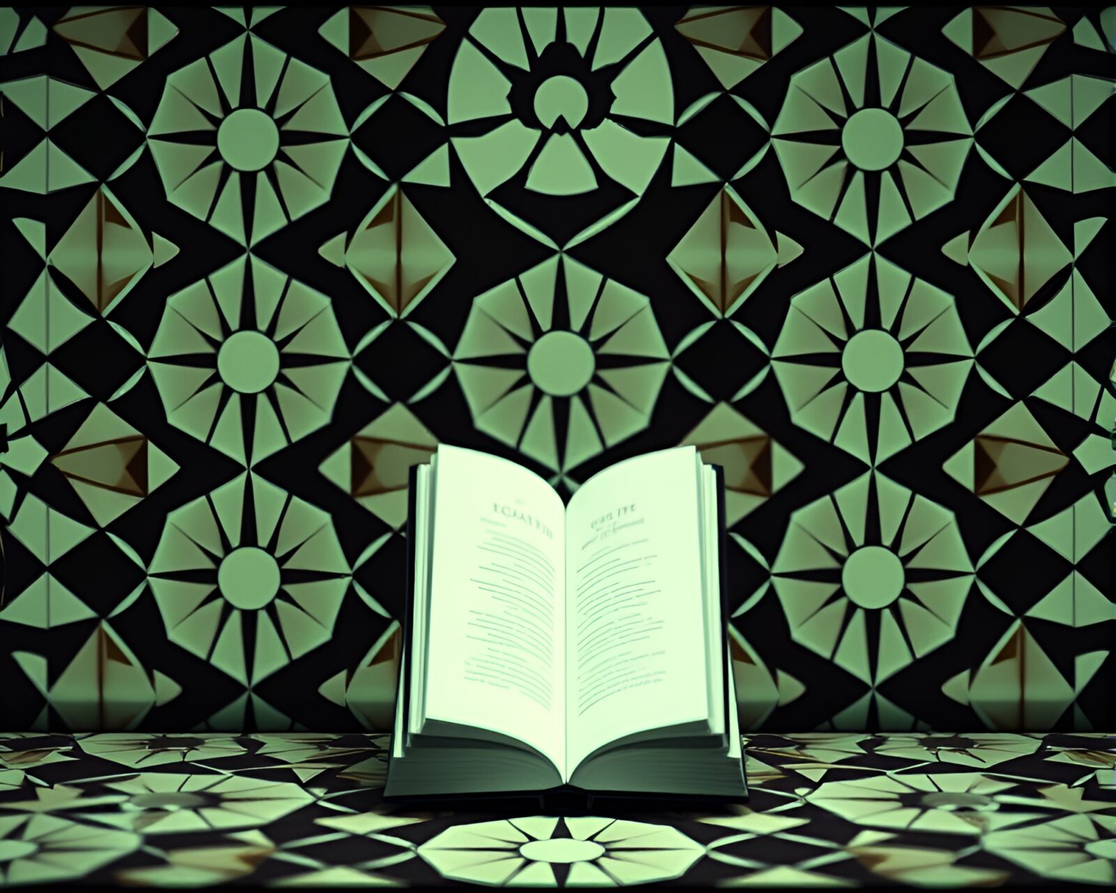 Surreal stop-motion scene with flickering CRT lighting and intricate geometric designs