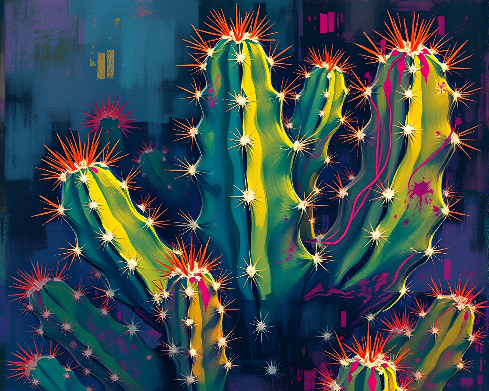 Neon Cactus Oasis in Jewel Tones – free AI stock image