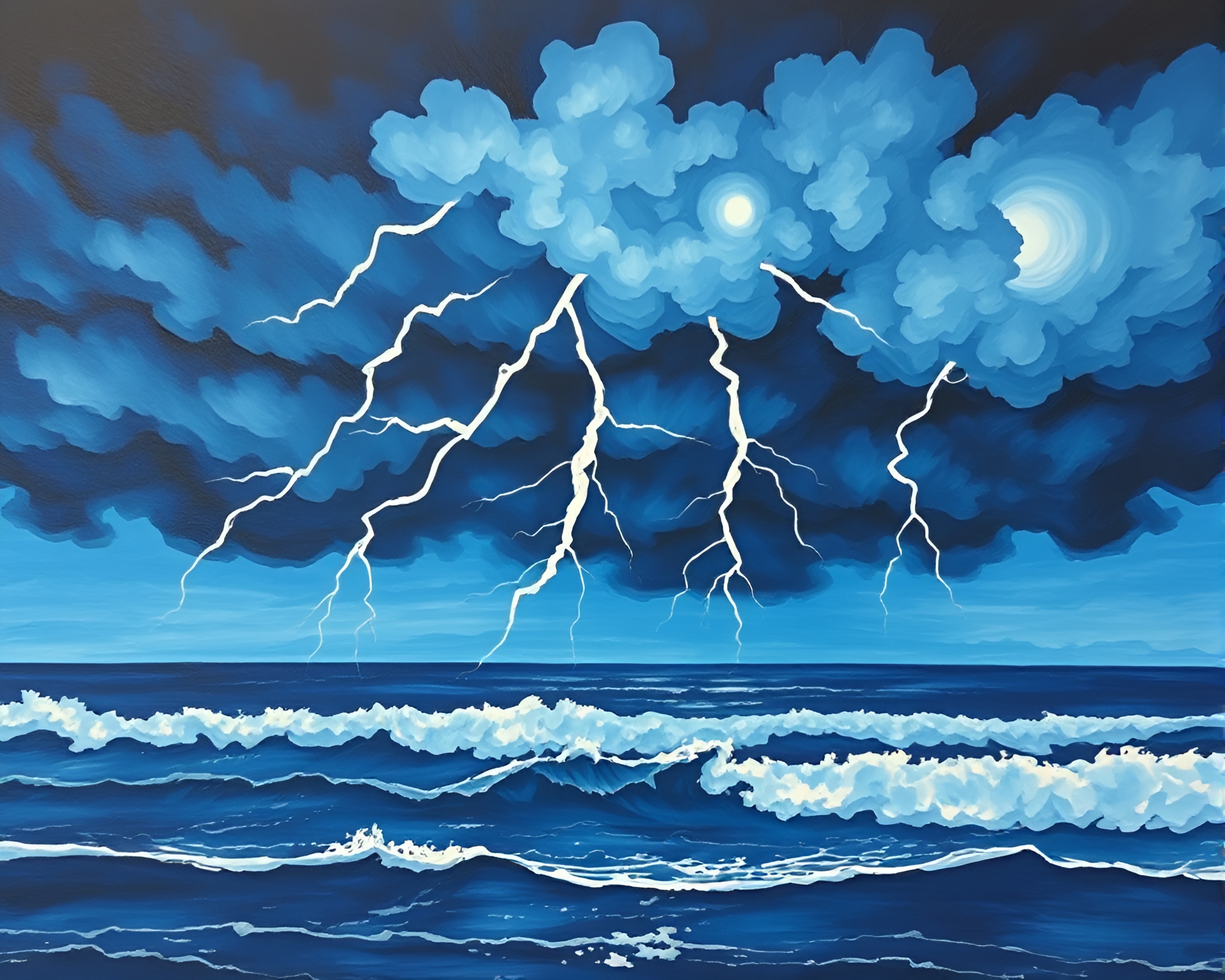 Thunderstorm Twilight over Ocean Fresco Painting – free AI stock image