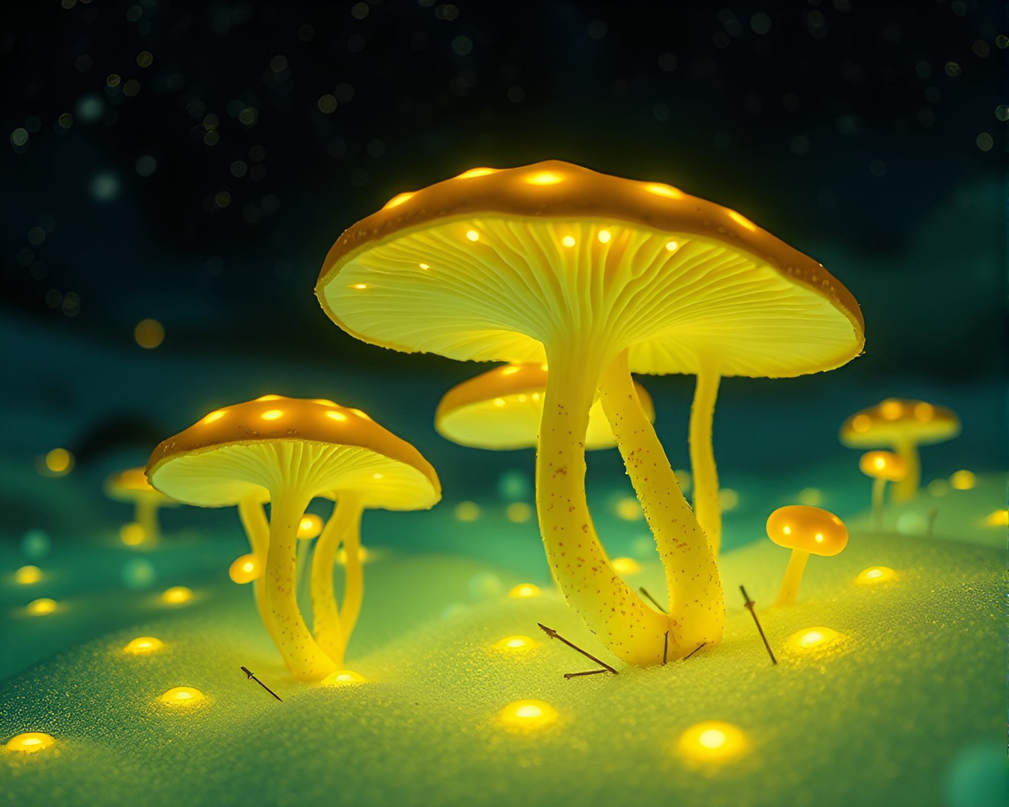 Ethereal Manga Scene: Bioluminescent Fungi in Polar Twilight – free AI stock image