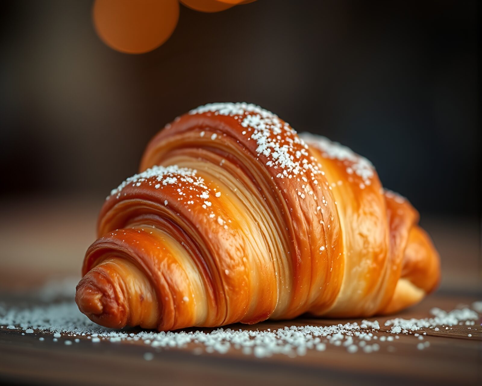 Macro photo of croissant in gentle sunset light