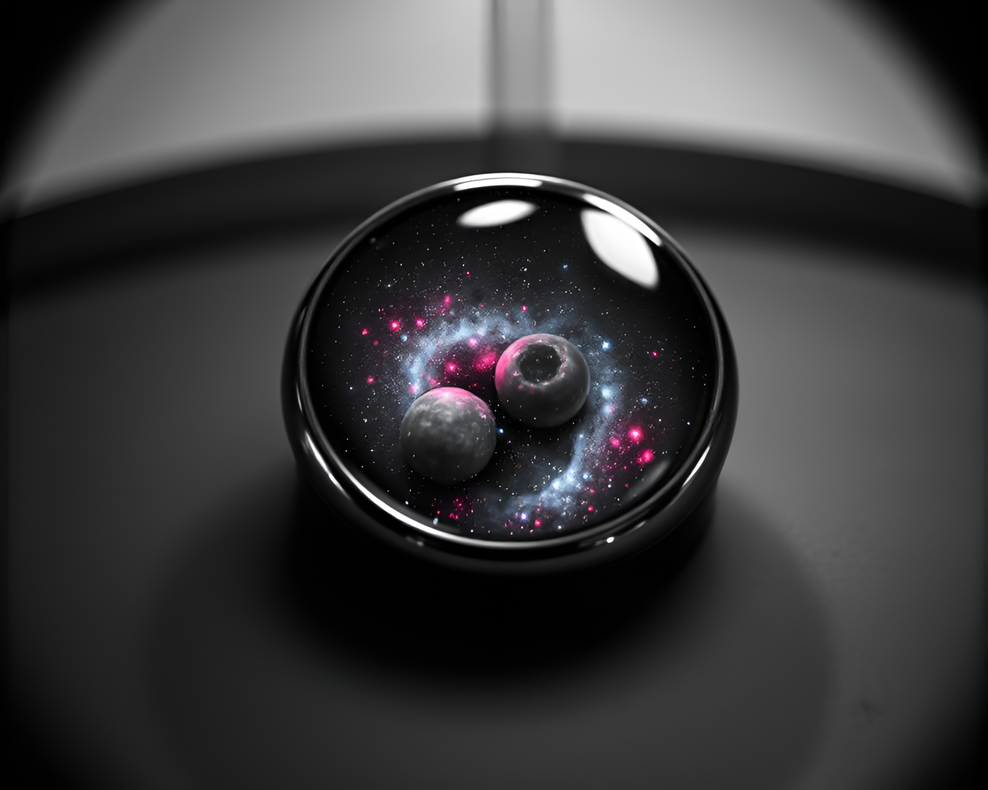 Monochrome Galaxy Ring with Fisheye Effect – free AI stock image