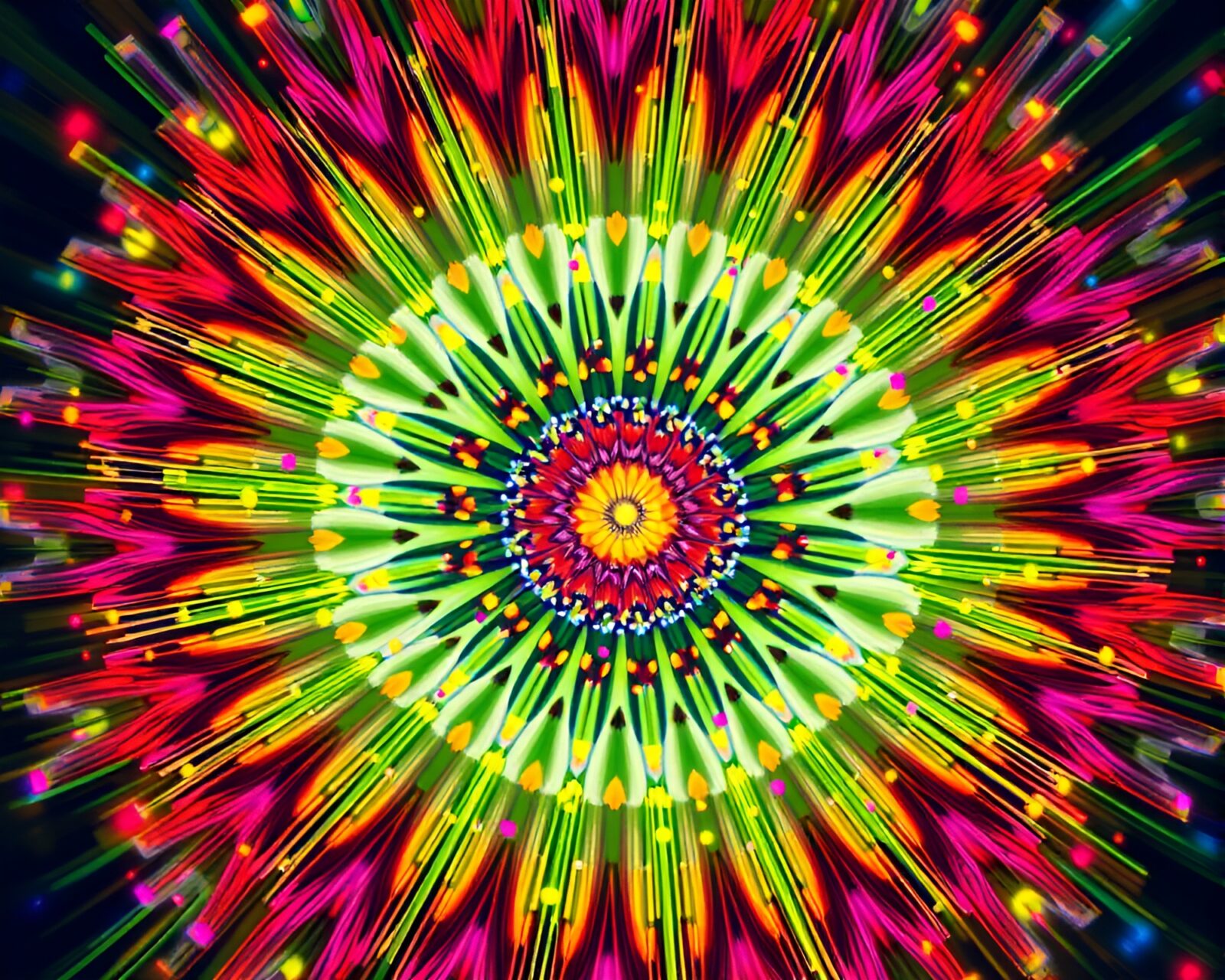 Colorful thermal image of symmetrical flowers in a meadow