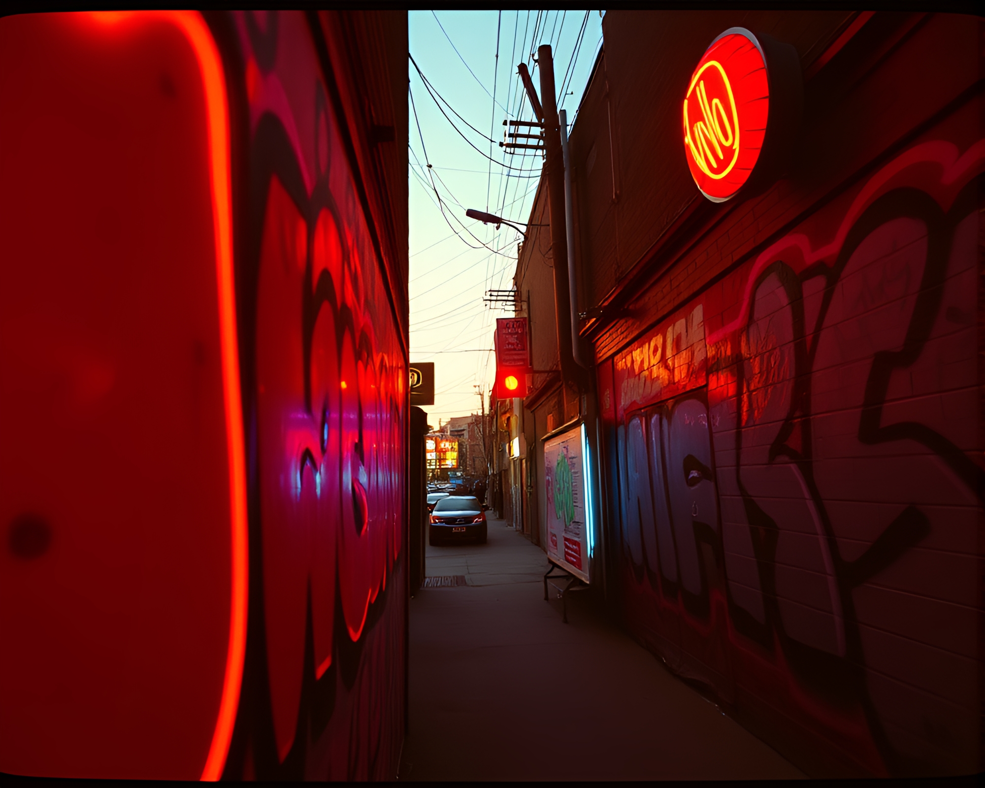 Neon Graffiti Streets in Morning Glow – free AI stock image