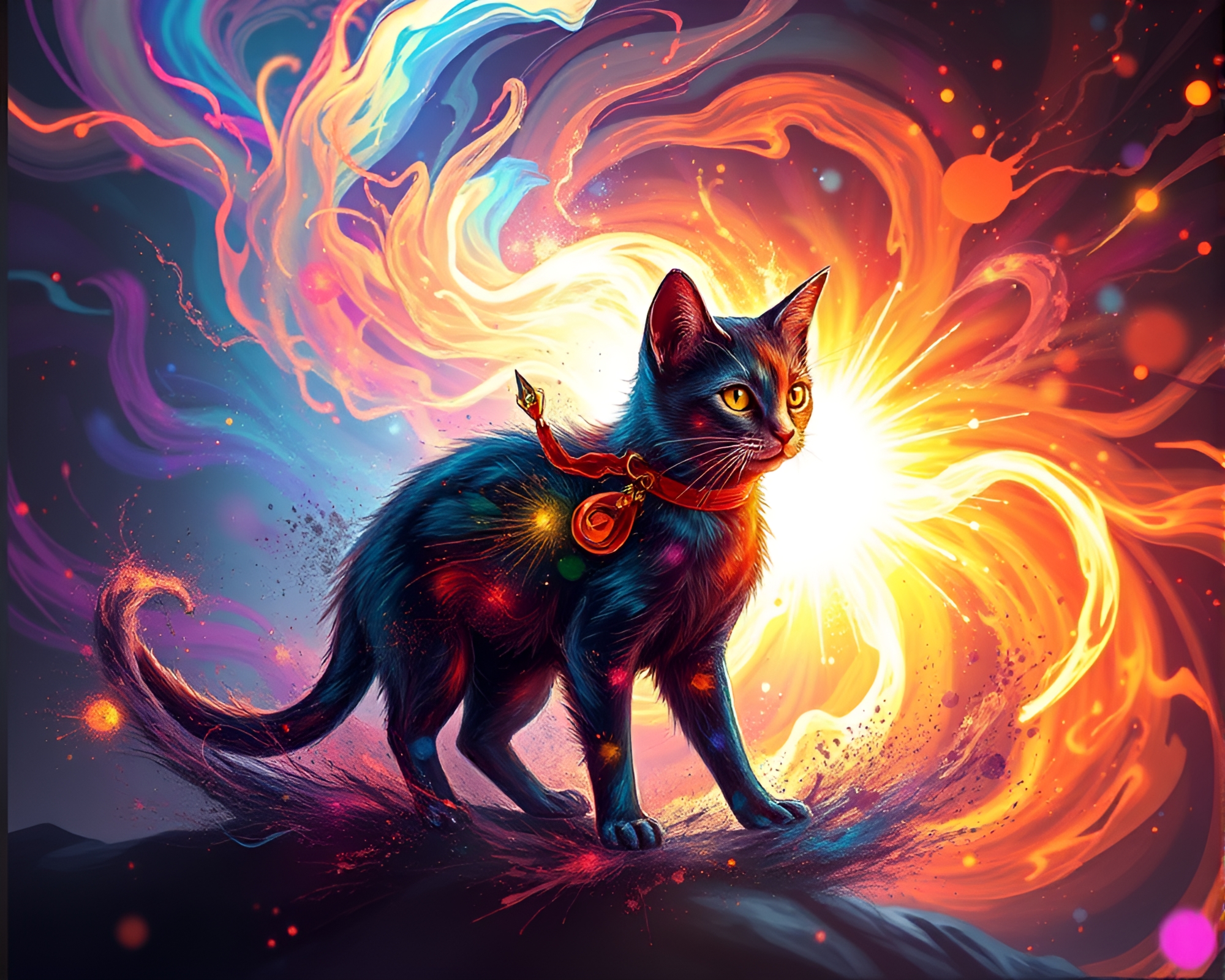Vortex Twist: Holographic Pet in Solar Flare Glow – free AI stock image