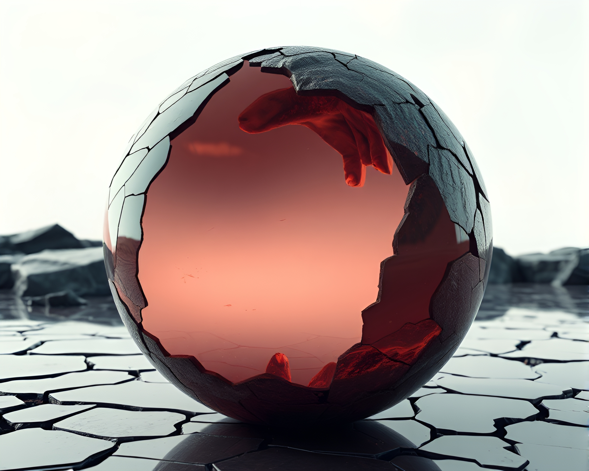 Cracked Earth Reflection: Prism Haunt – free AI stock image