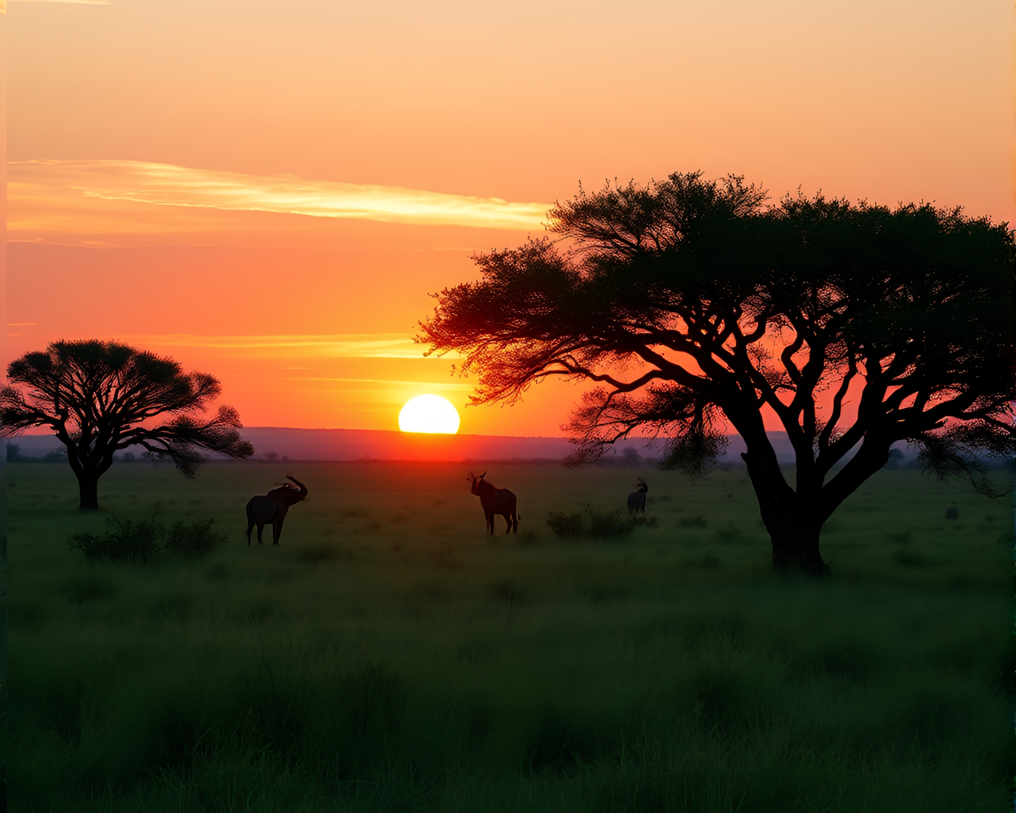Symmetrical Savanna Sunset with Mint Green Vibes – free AI stock image
