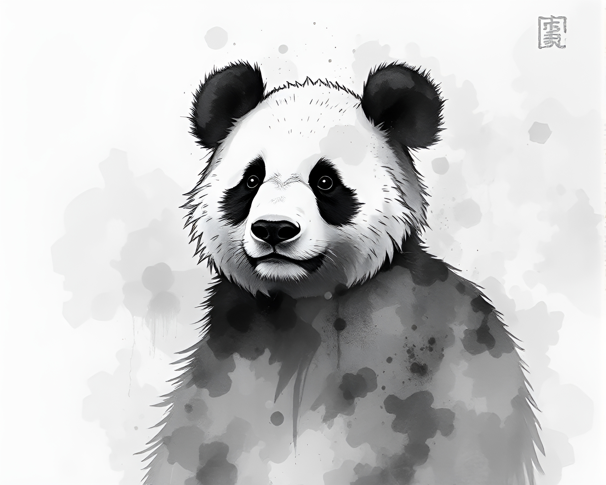 Fractal Panda in Film Grain Ink Wash Art – free AI stock image