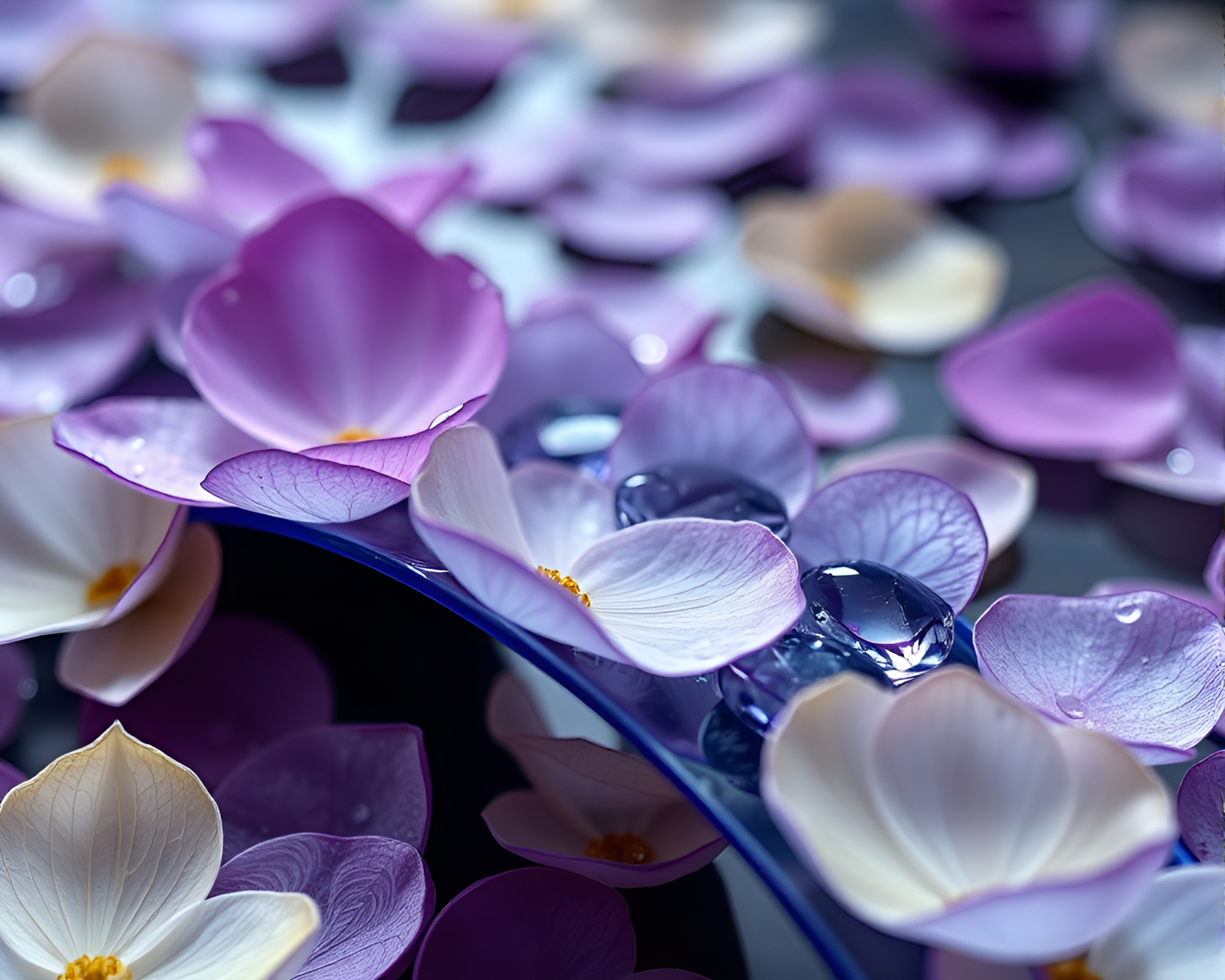 Glass Bridge Covered in Sapphire Petals – free AI stock image