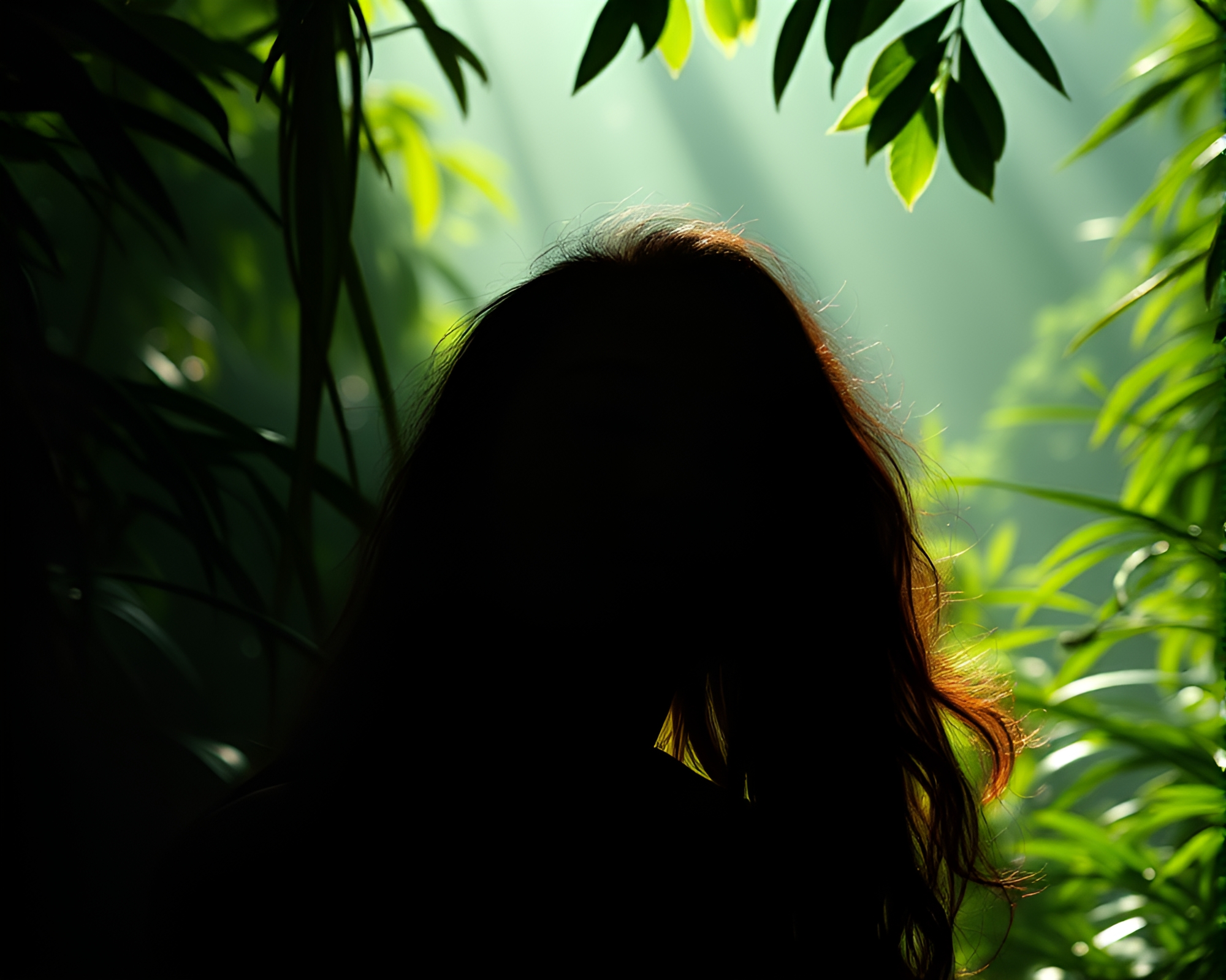 Jungle Silhouette: Mint Green Glow – free AI stock image