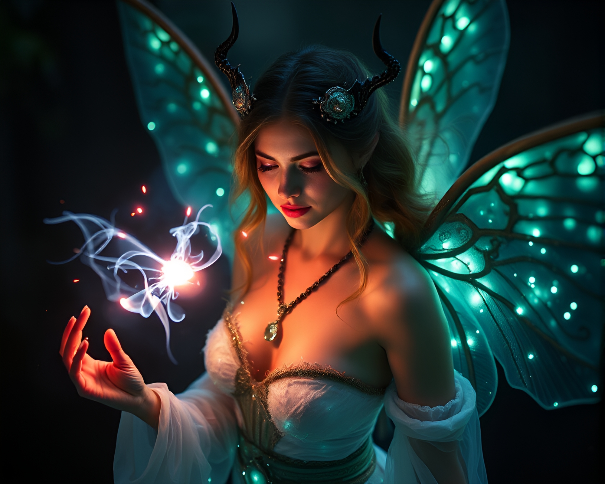 Enchanting Nymph Bathed in Sorcery Glow – free AI stock image