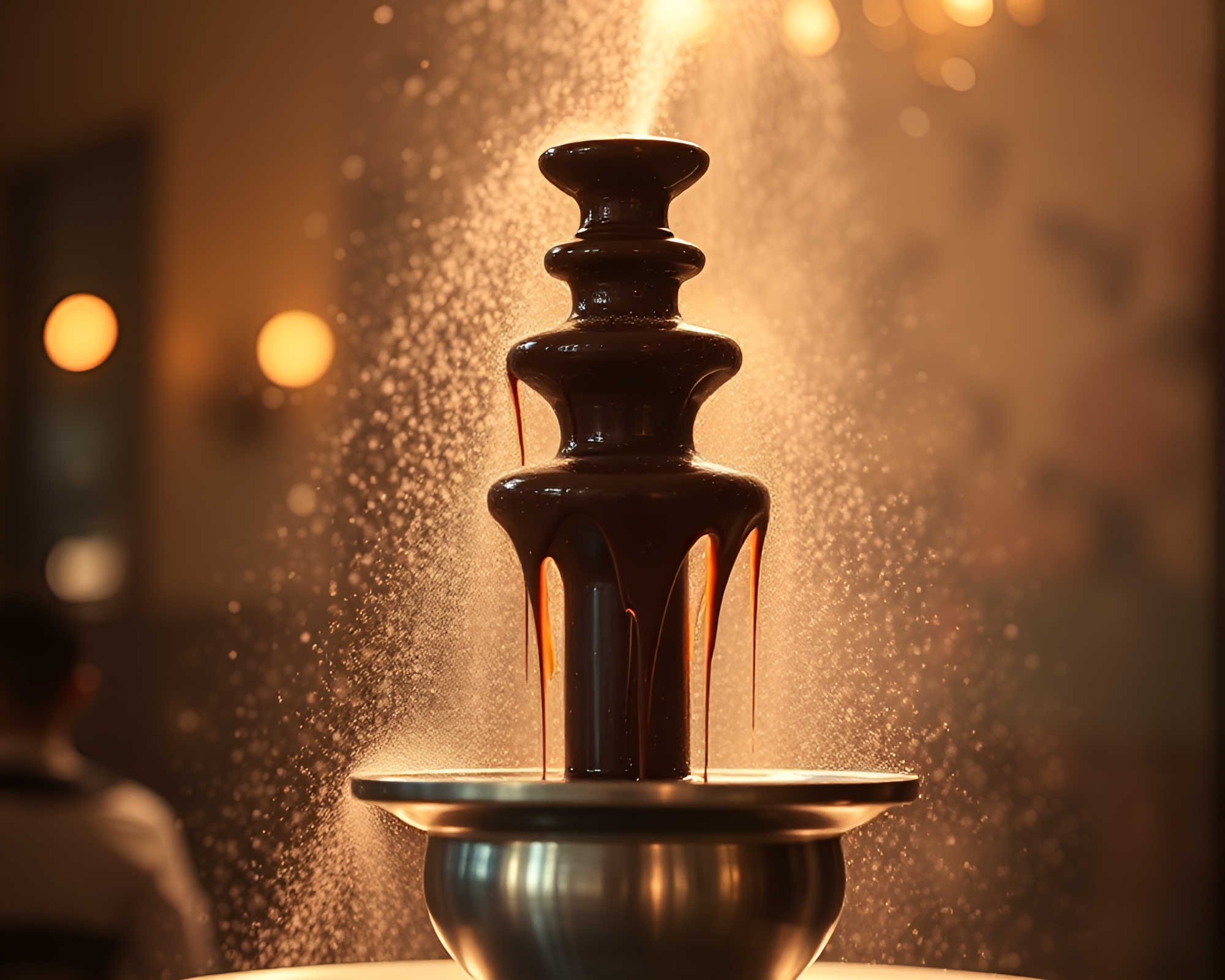 Surreal Chocolate Fountain with Shallow Depth of Field – free AI stock image