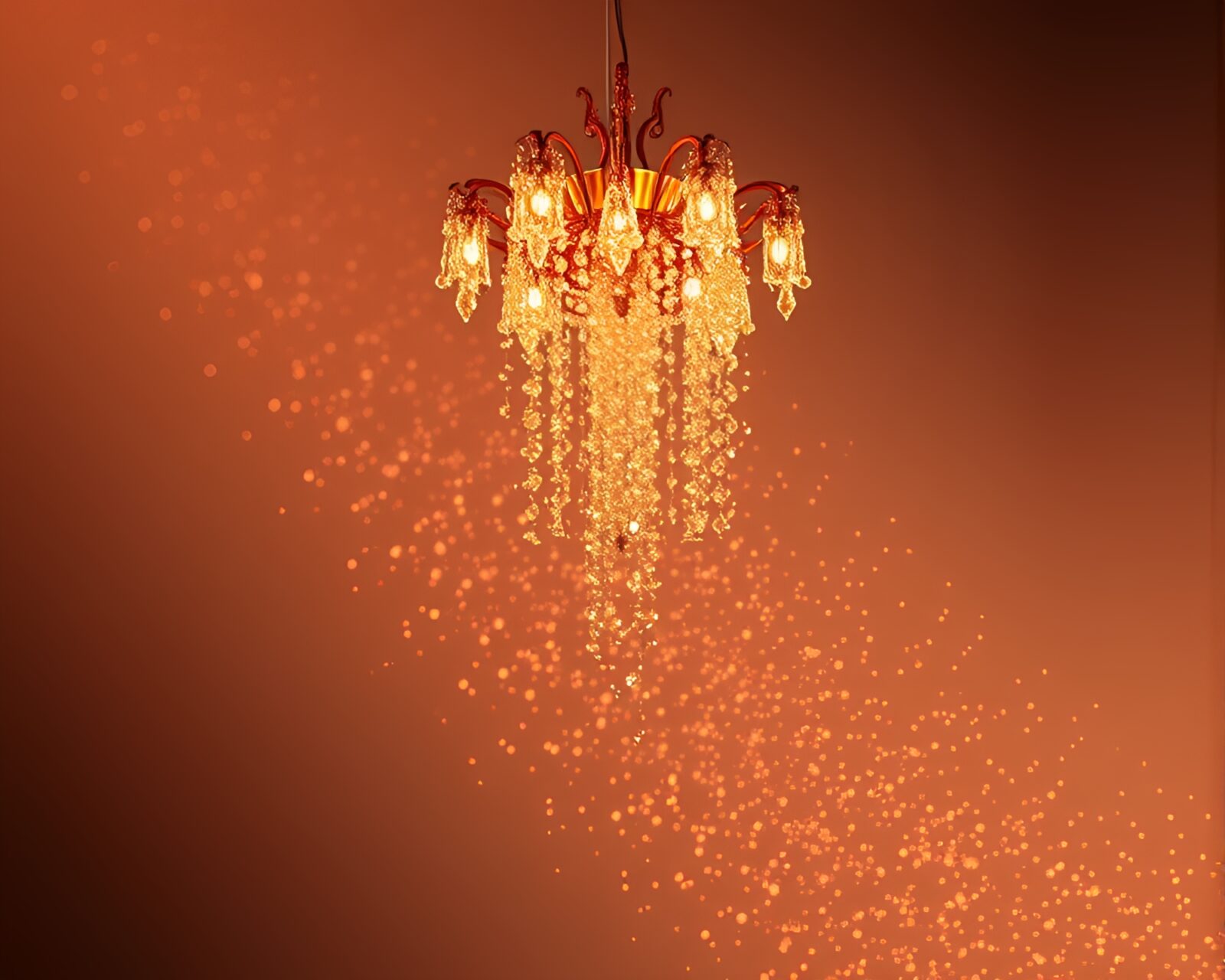 Beautiful gradient mesh chandelier glowing among stardust shimmer