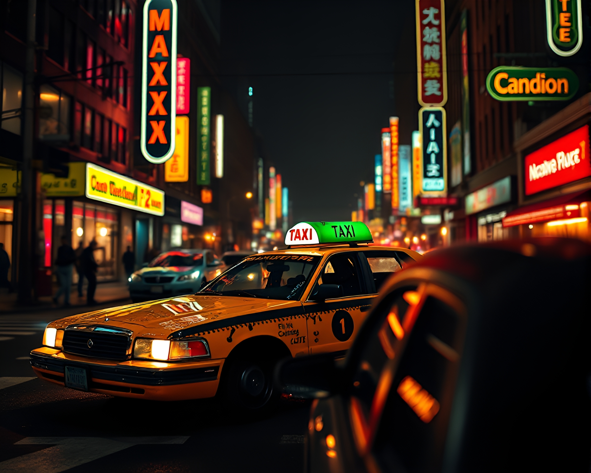 Neon Hover Taxi in Ink Splashes – free AI stock image