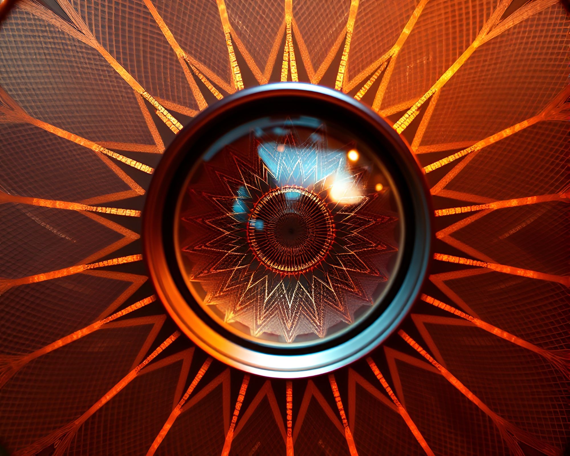 Geometric Tessellated Design with Sunburst Lens Effect – free AI stock image