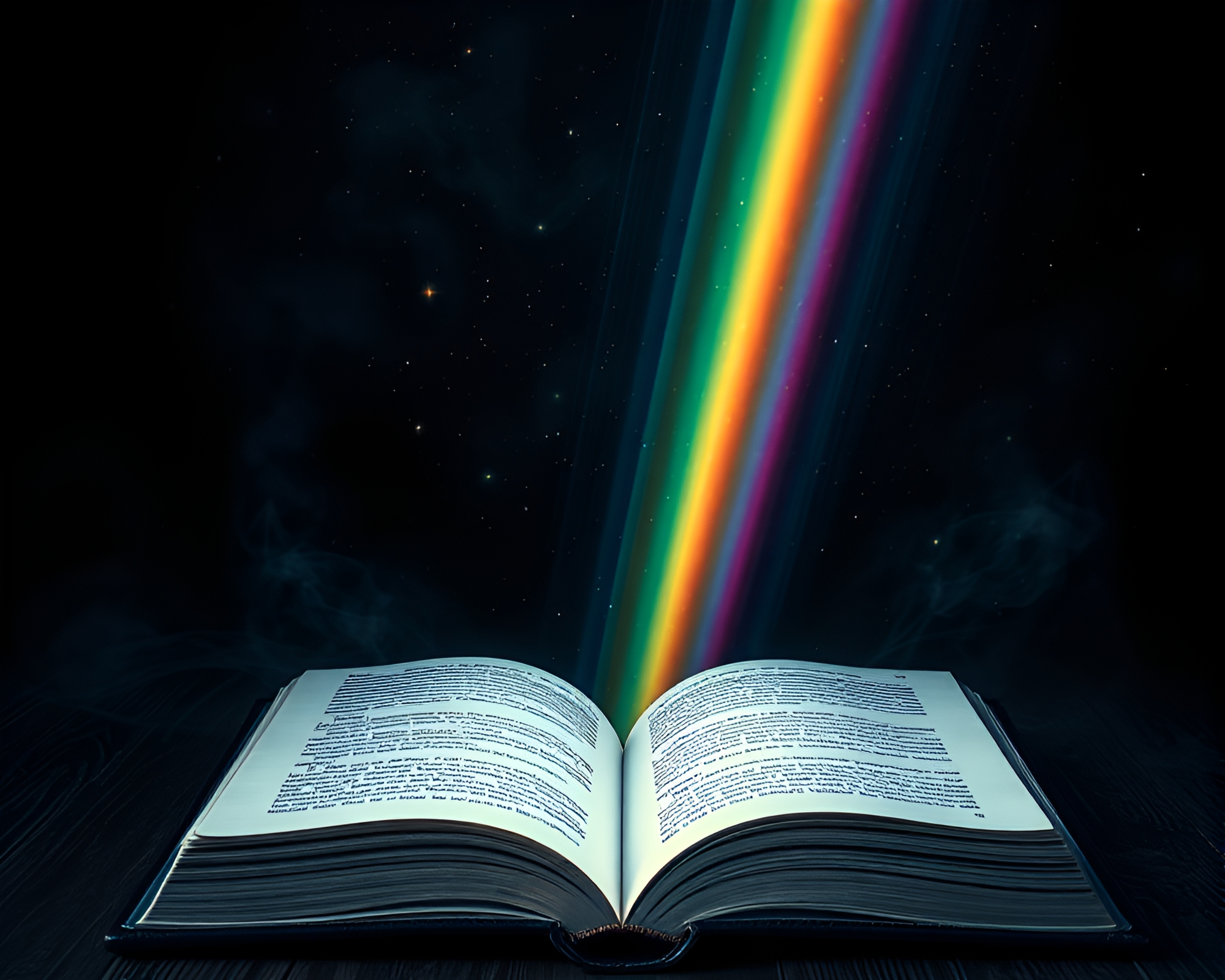 Enchanted Book of Cosmic Rainbow: Chiaroscuro Illumination – free AI stock image