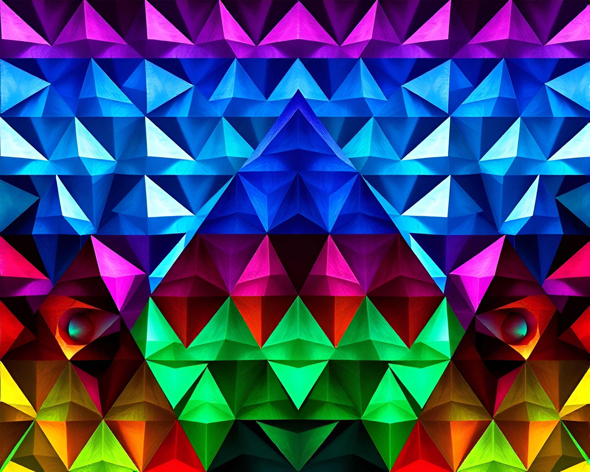 Pyramid Geometric Patterns in Jewel-Tone Hair Simulation – free AI stock image