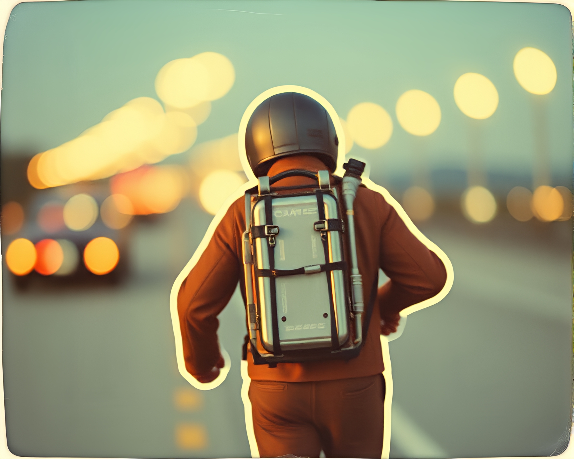 Vintage Jetpack Collage Cutouts Bokeh Effect Photograph – free AI stock image