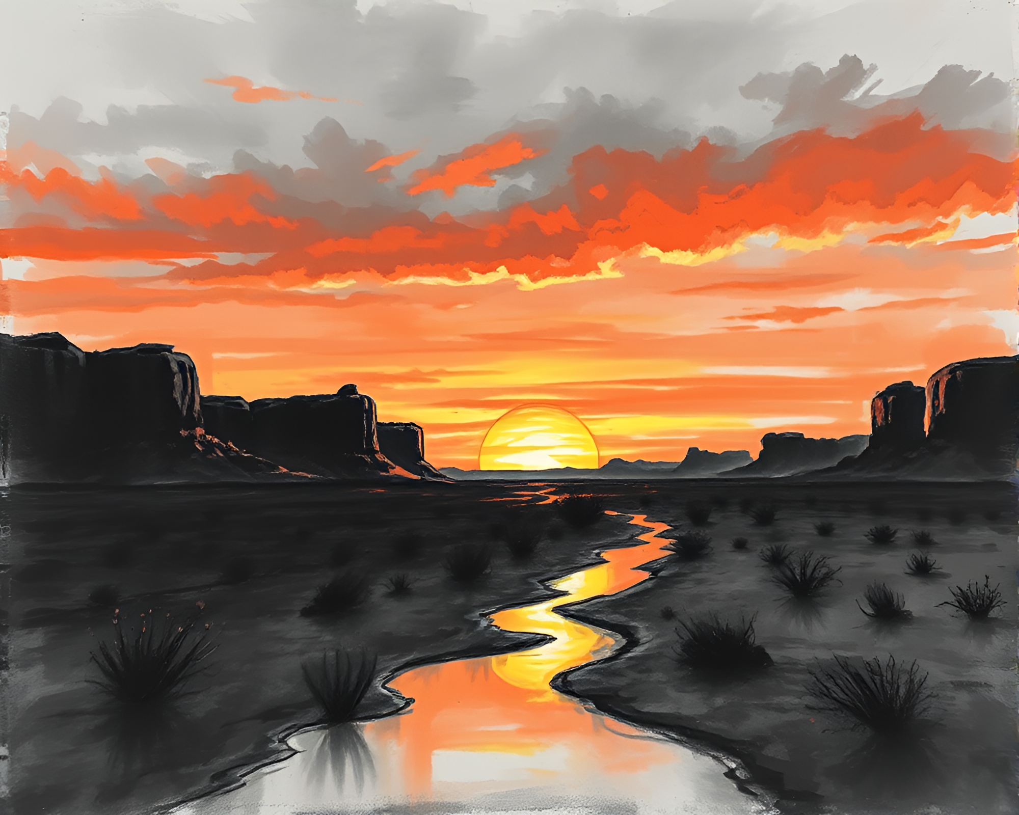Dimensional Rift Mirage: Desert Sunset Reflections – free AI stock image