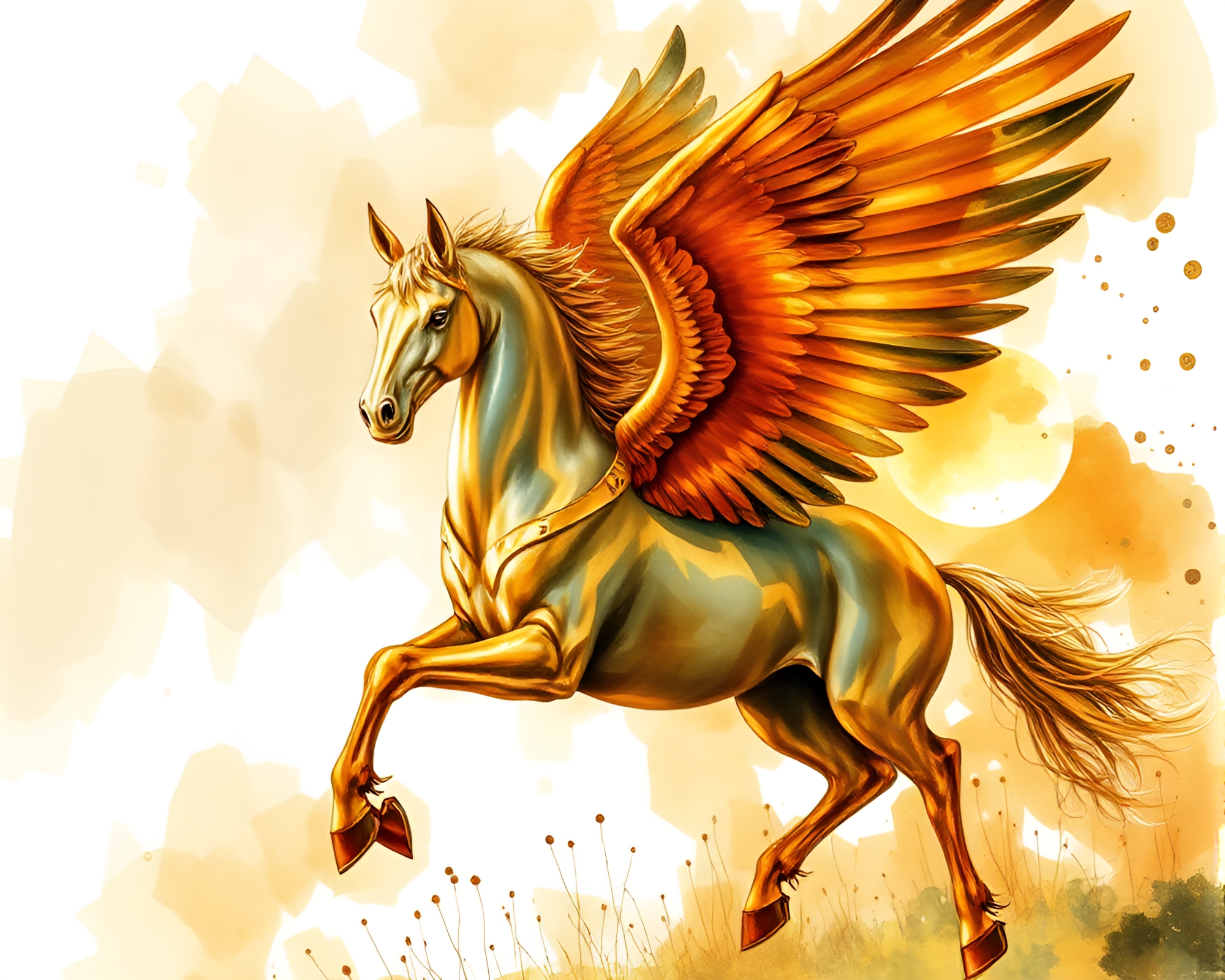 Savannah Golds Pegasus Watercolor Glass Distortion Fantasy – free AI stock image